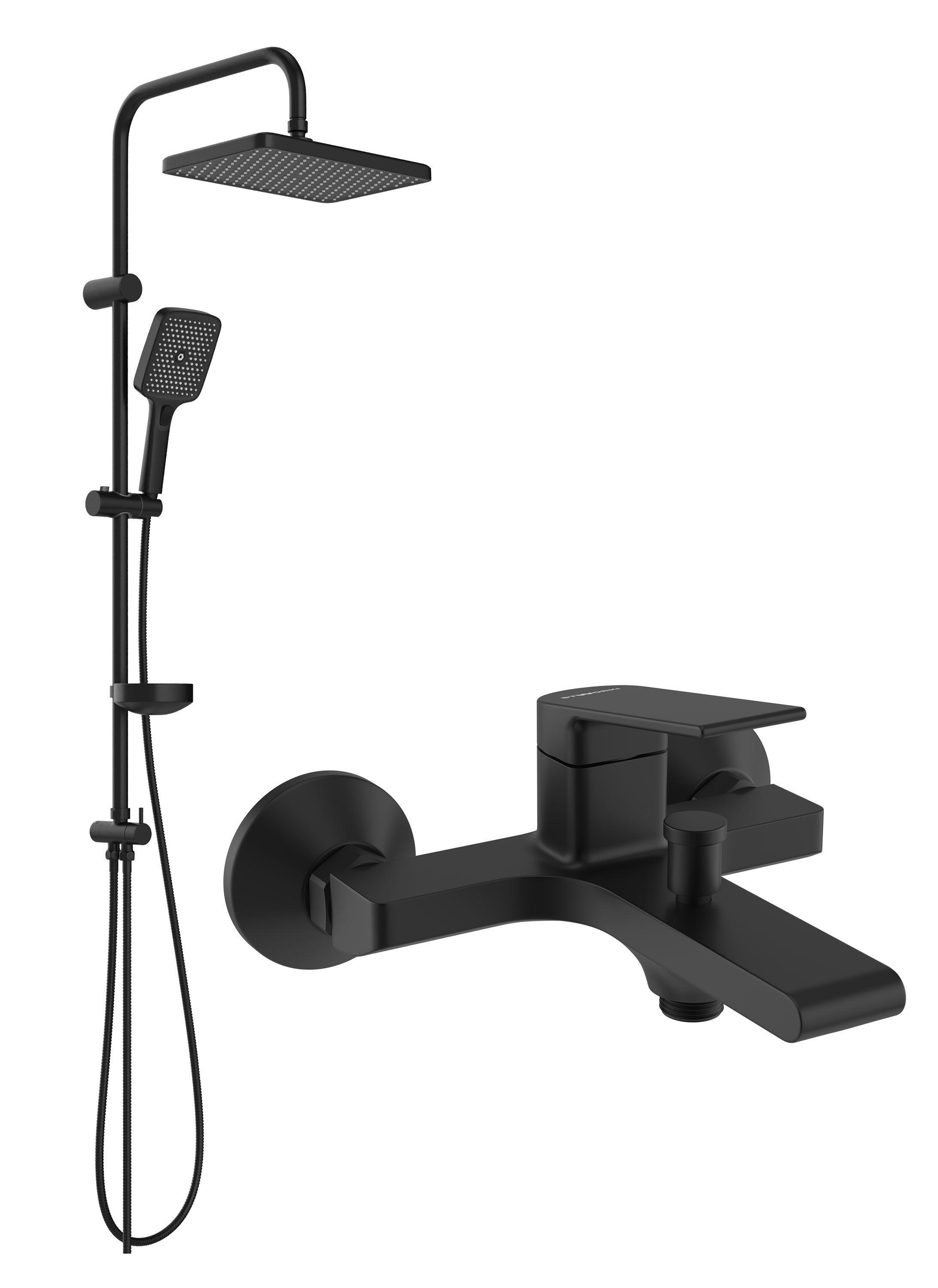 Душевой комплект Смеситель STWORKI Ольборг S20100BK матовый черный + Стойка Вестерос S26180BK