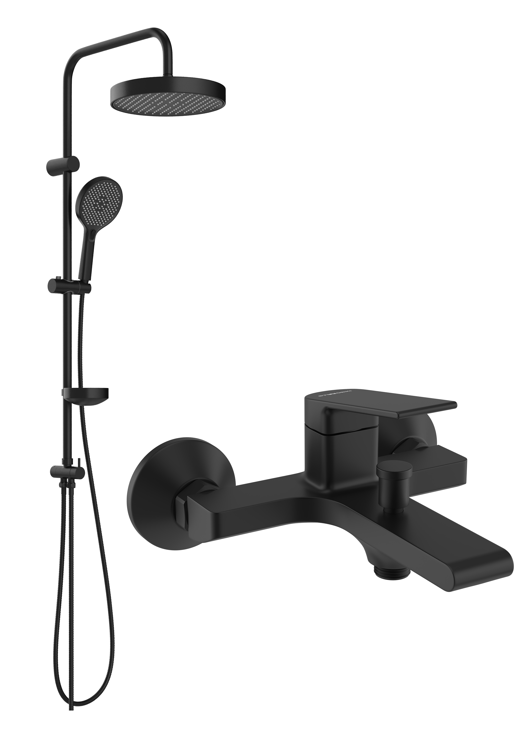 Душевой комплект Смеситель STWORKI Ольборг S20100BK матовый черный + Стойка Молде S23180BK