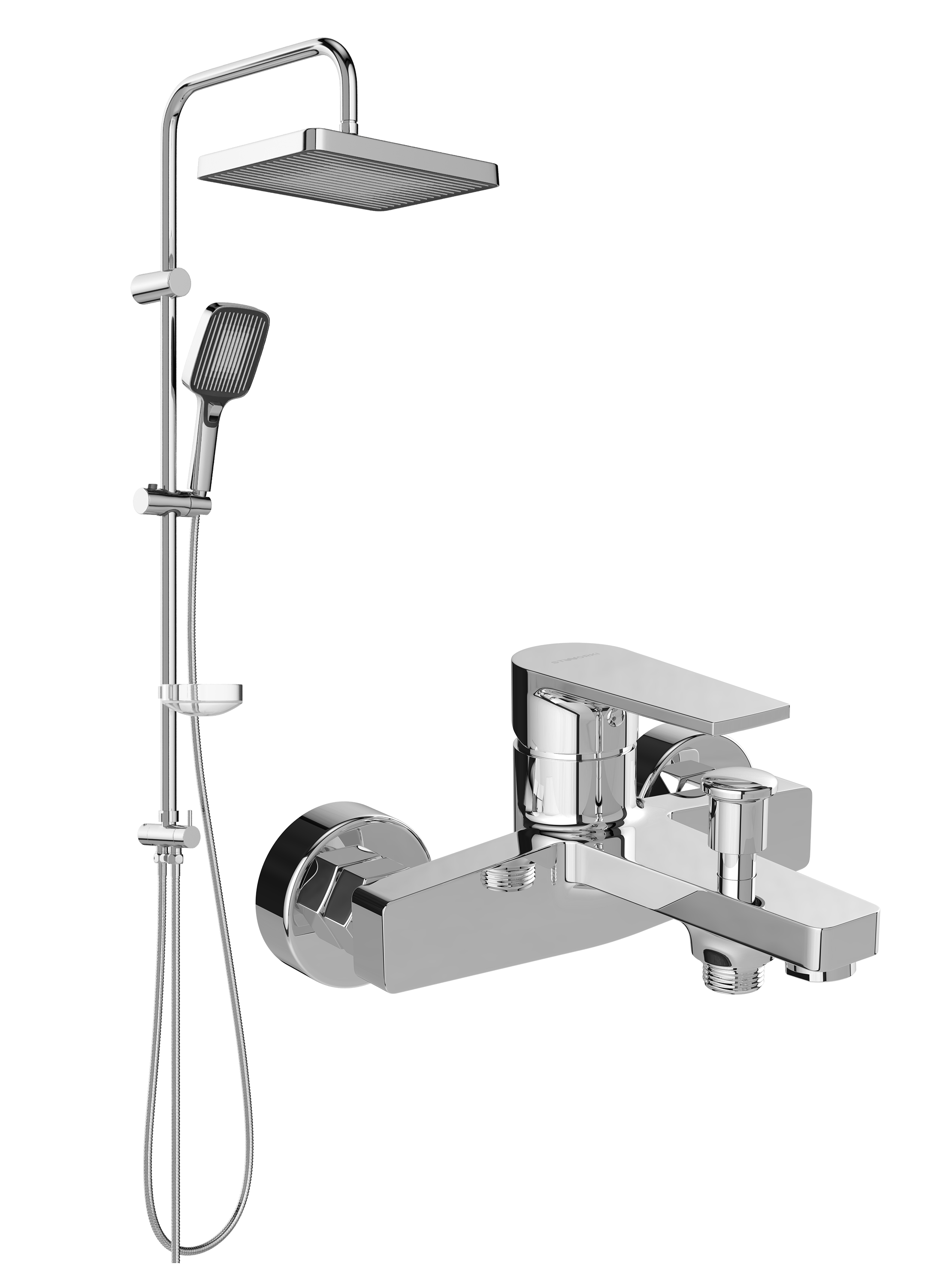 Душевой комплект Смеситель STWORKI Берген S21100CR хром + Стойка S21180CR