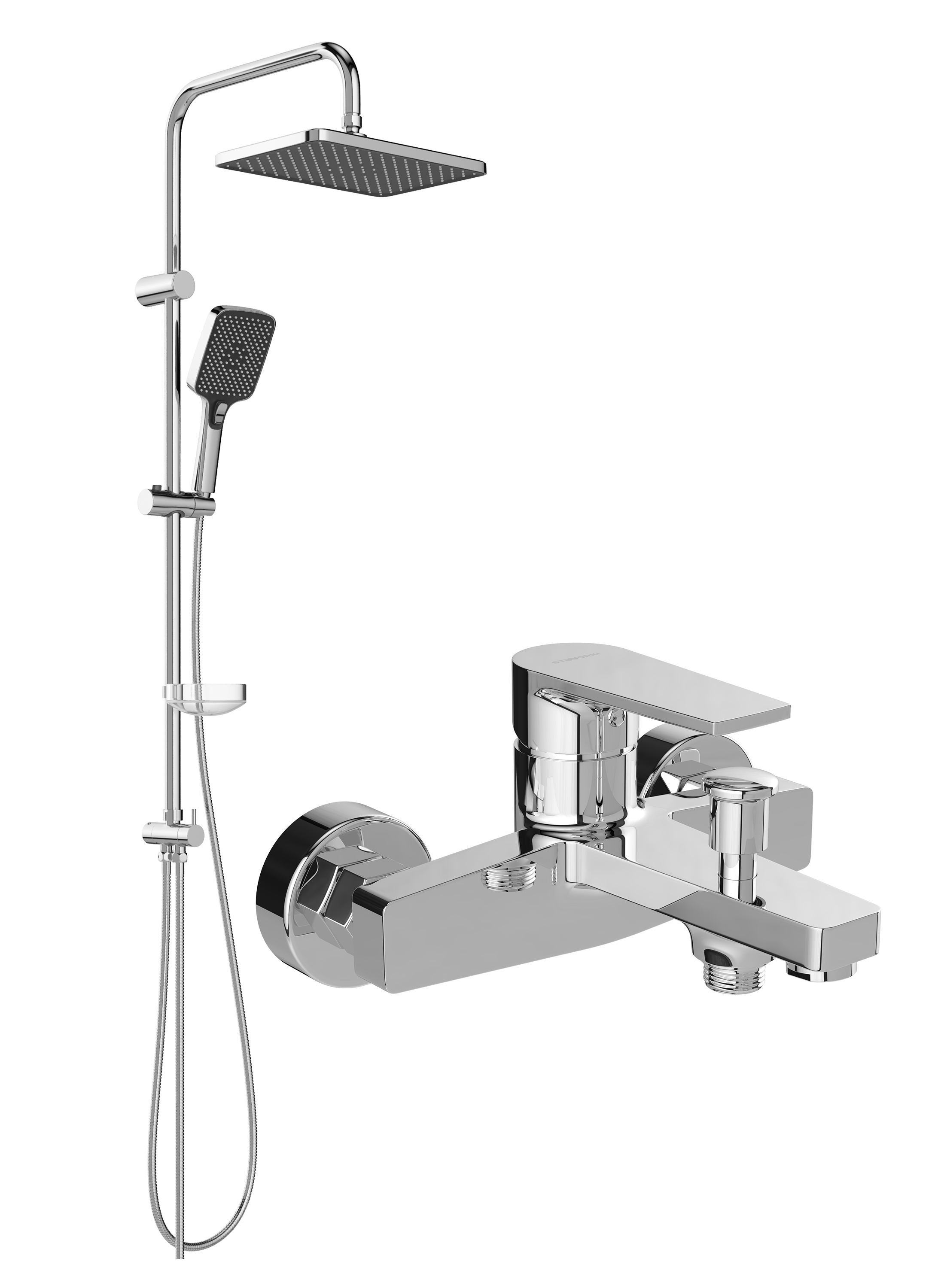 Душевой комплект Смеситель STWORKI Берген S21100CR хром + Стойка Колдинг S32180CR