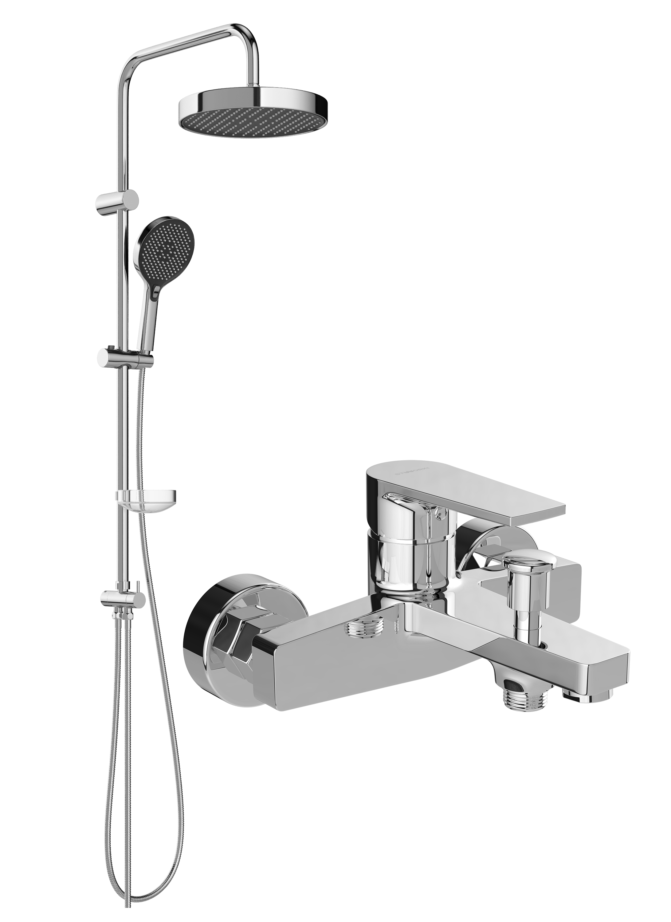 Душевой комплект Смеситель STWORKI Берген S21100CR хром + Стойка Молде S23180CR