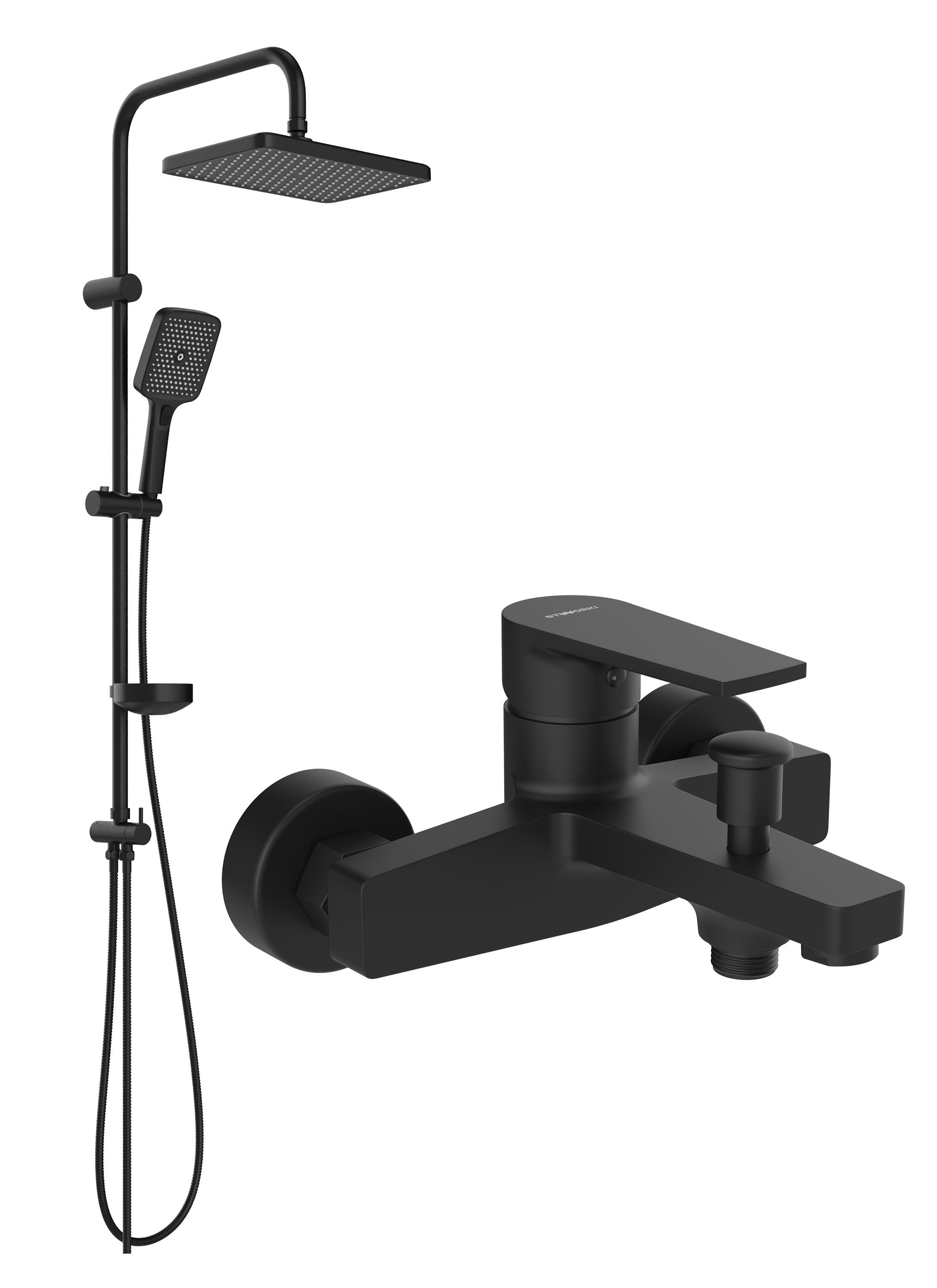 Душевой комплект Смеситель STWORKI Берген S21100BK матовый черный + Стойка Вестерос S26180BK