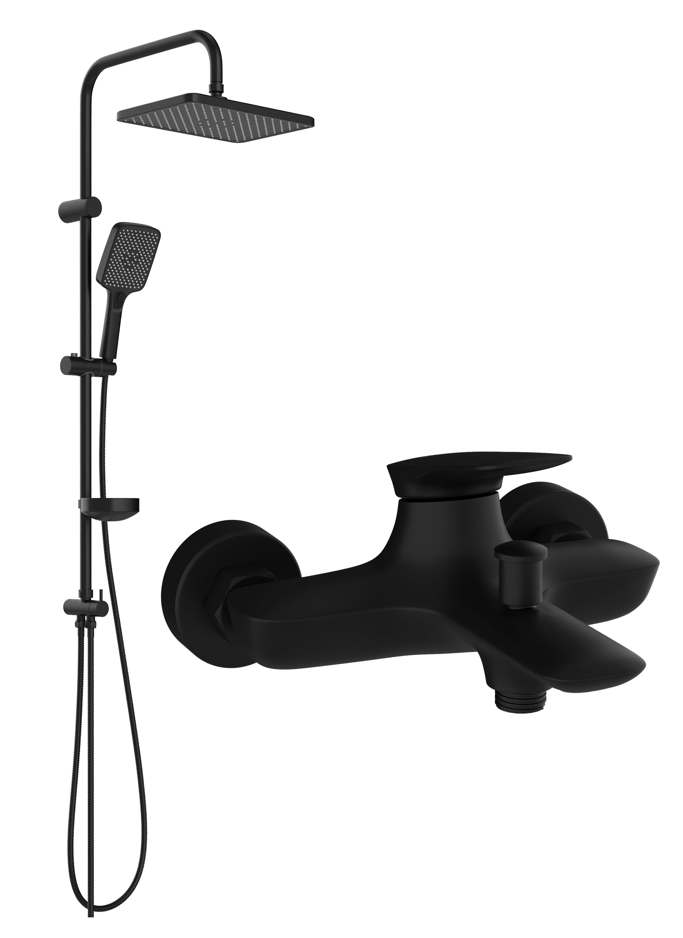 Душевой комплект Смеситель STWORKI Молде S23100BK матовый черный + Стойка Колдинг S32180BK
