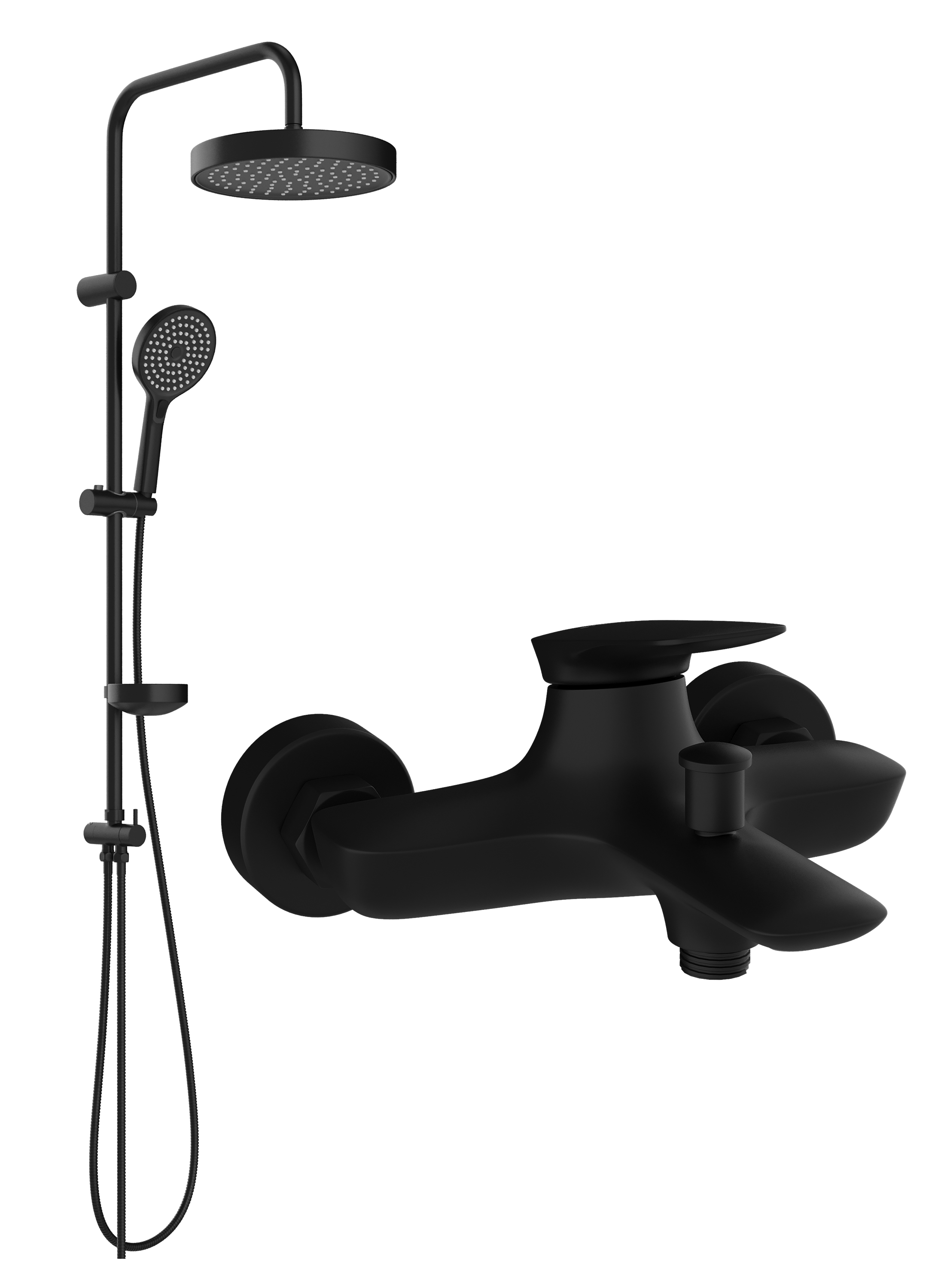 Душевой комплект Смеситель STWORKI Молде S23100BK матовый черный + Стойка Хельсингборг S18180BK