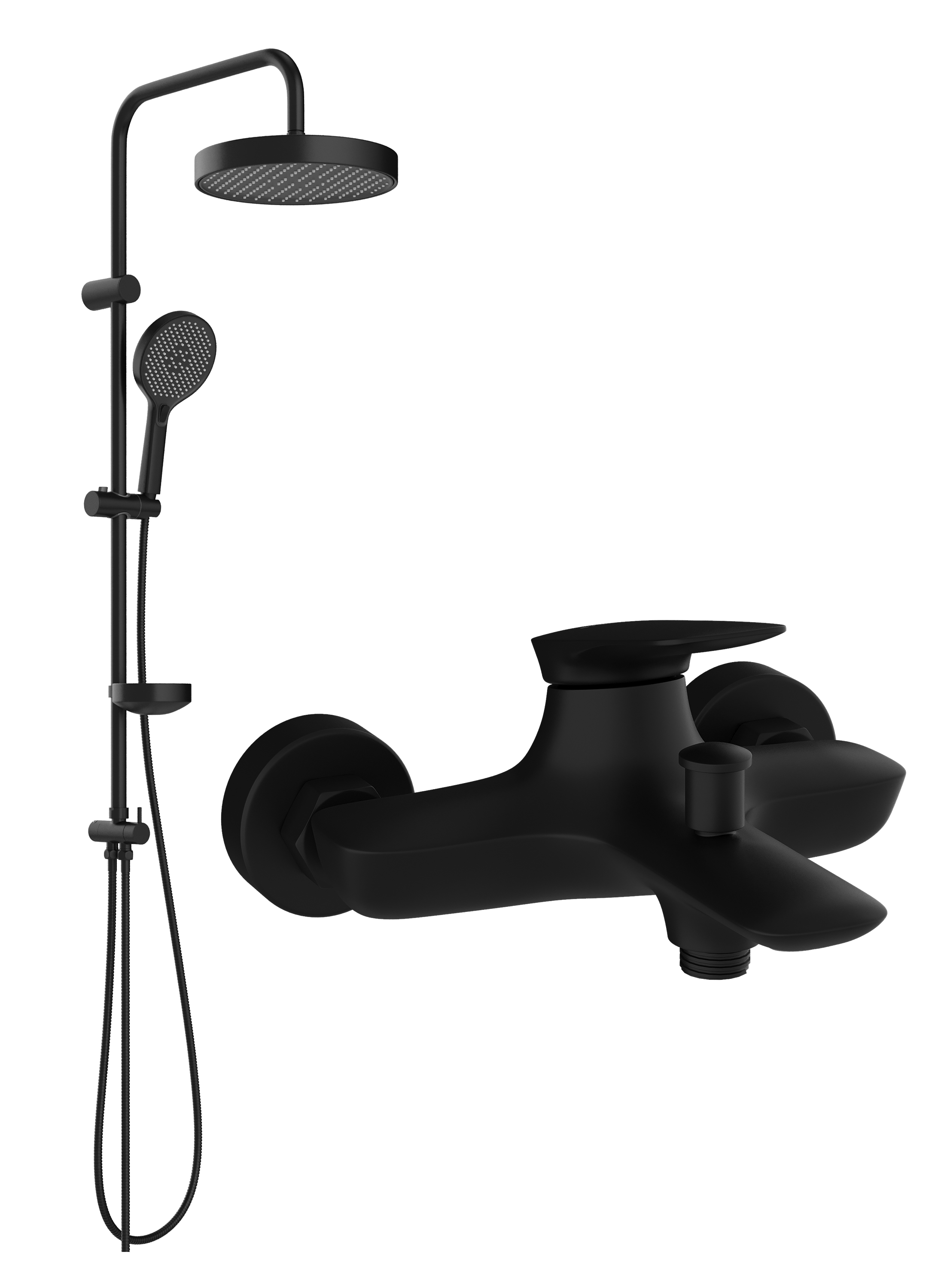 Душевой комплект Смеситель STWORKI Молде S23100BK матовый черный + Стойка S23180BK