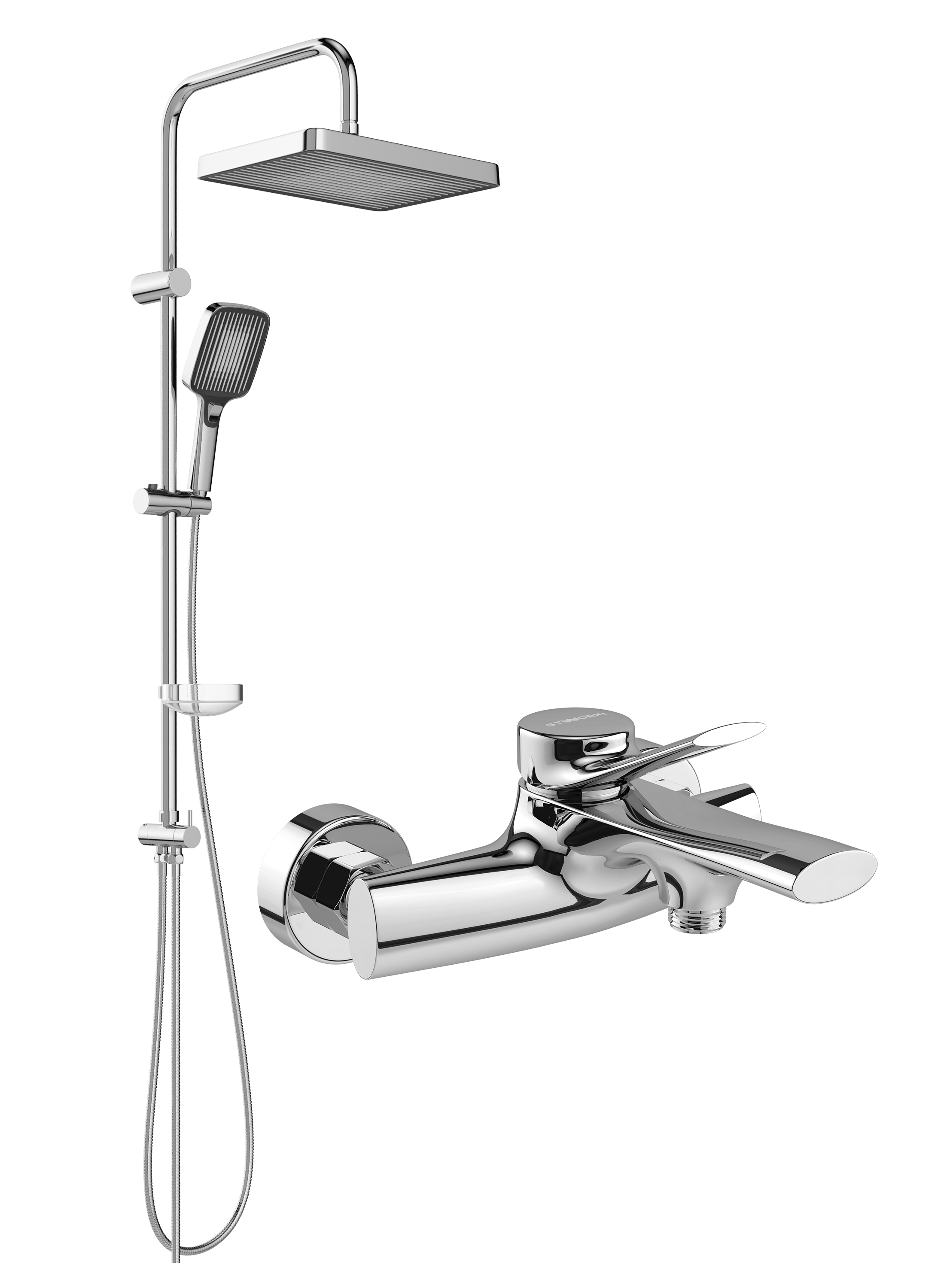 Душевой комплект Смеситель STWORKI Ларвик S24100CR хром + Стойка Берген S21180CR