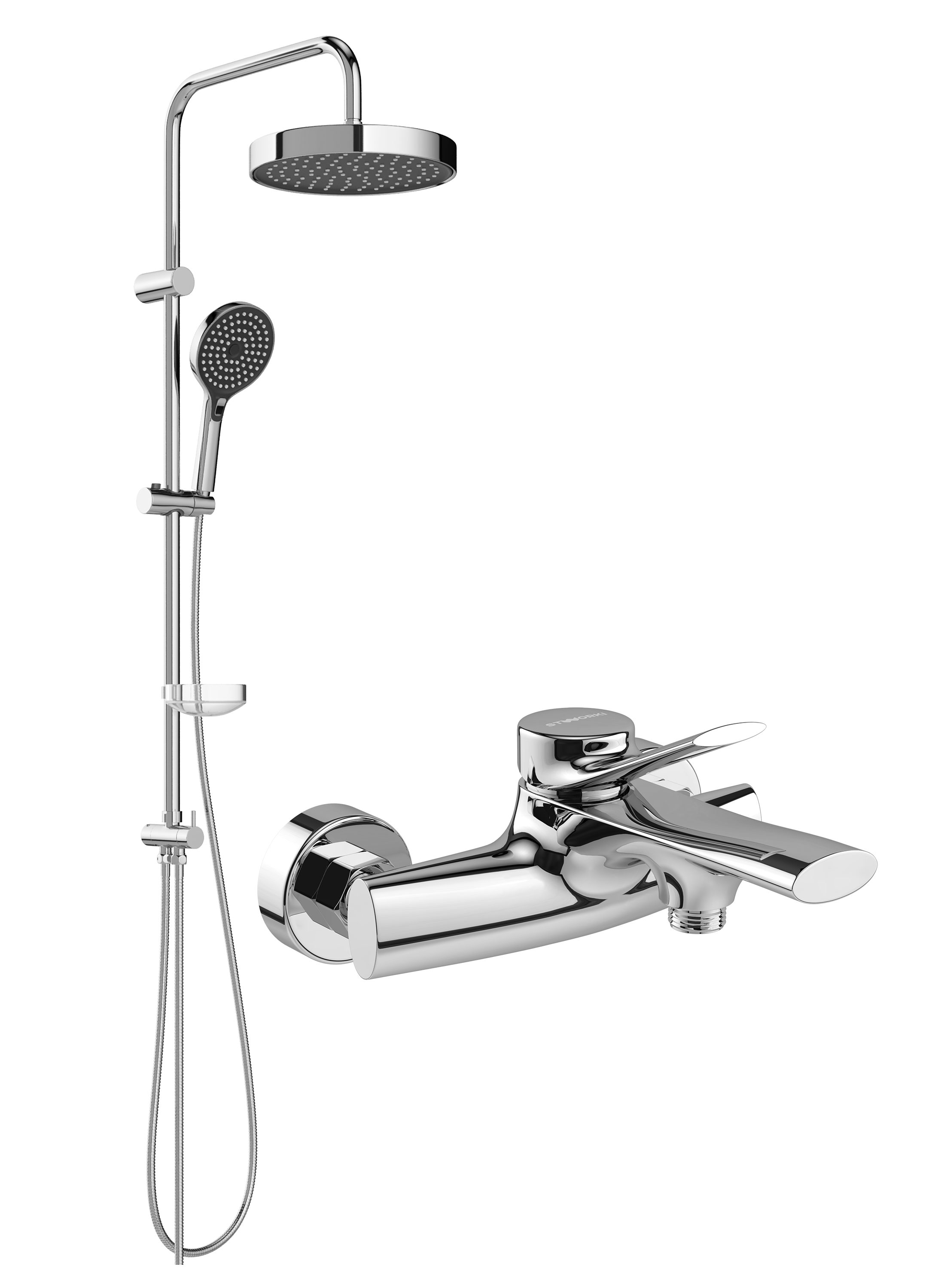 Душевой комплект Смеситель STWORKI Ларвик S24100CR хром + Стойка Хельсингборг S18180CR