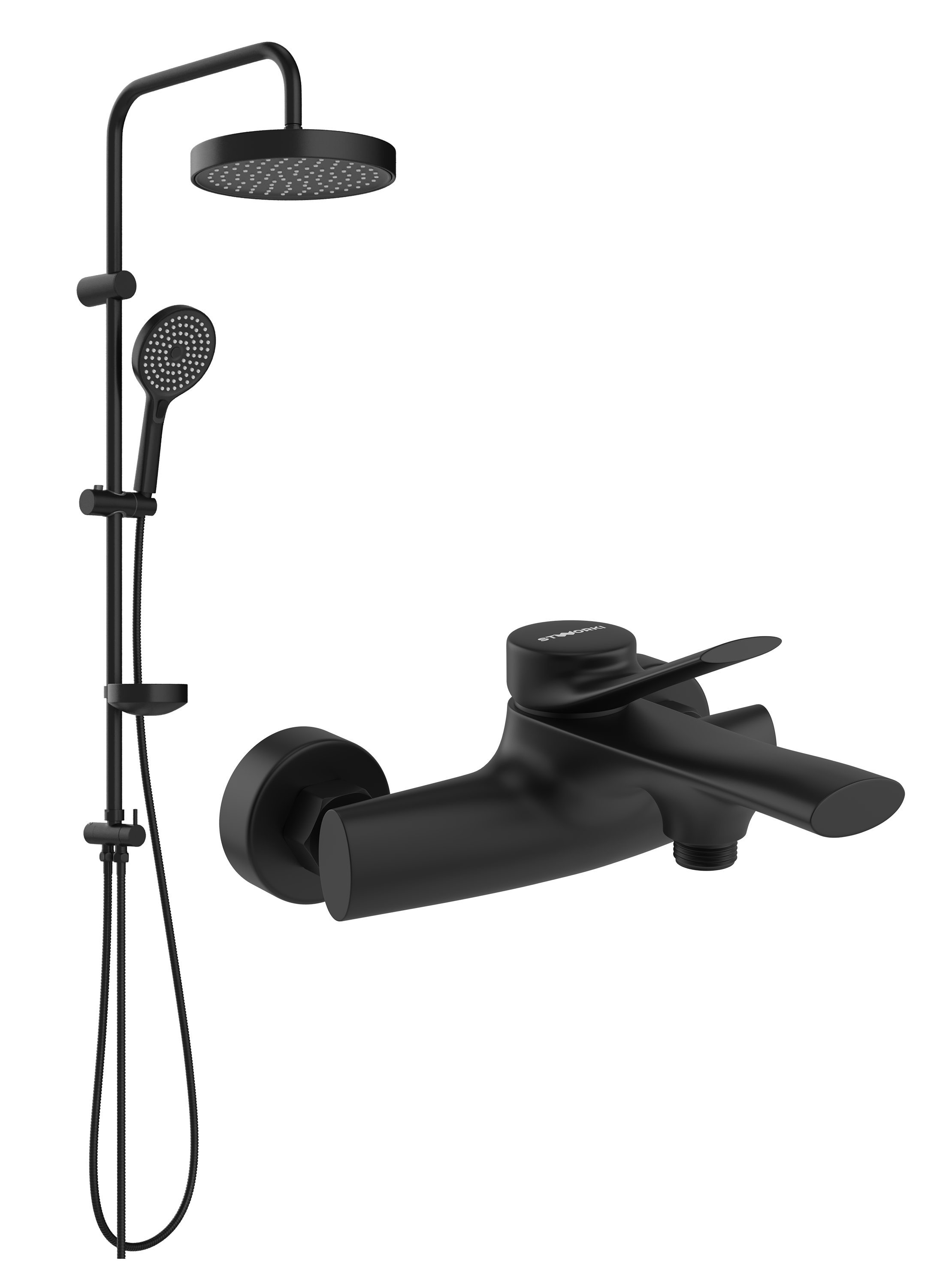 Душевой комплект Смеситель STWORKI Ларвик S24100BK матовый черный + Стойка Хельсингборг S18180BK