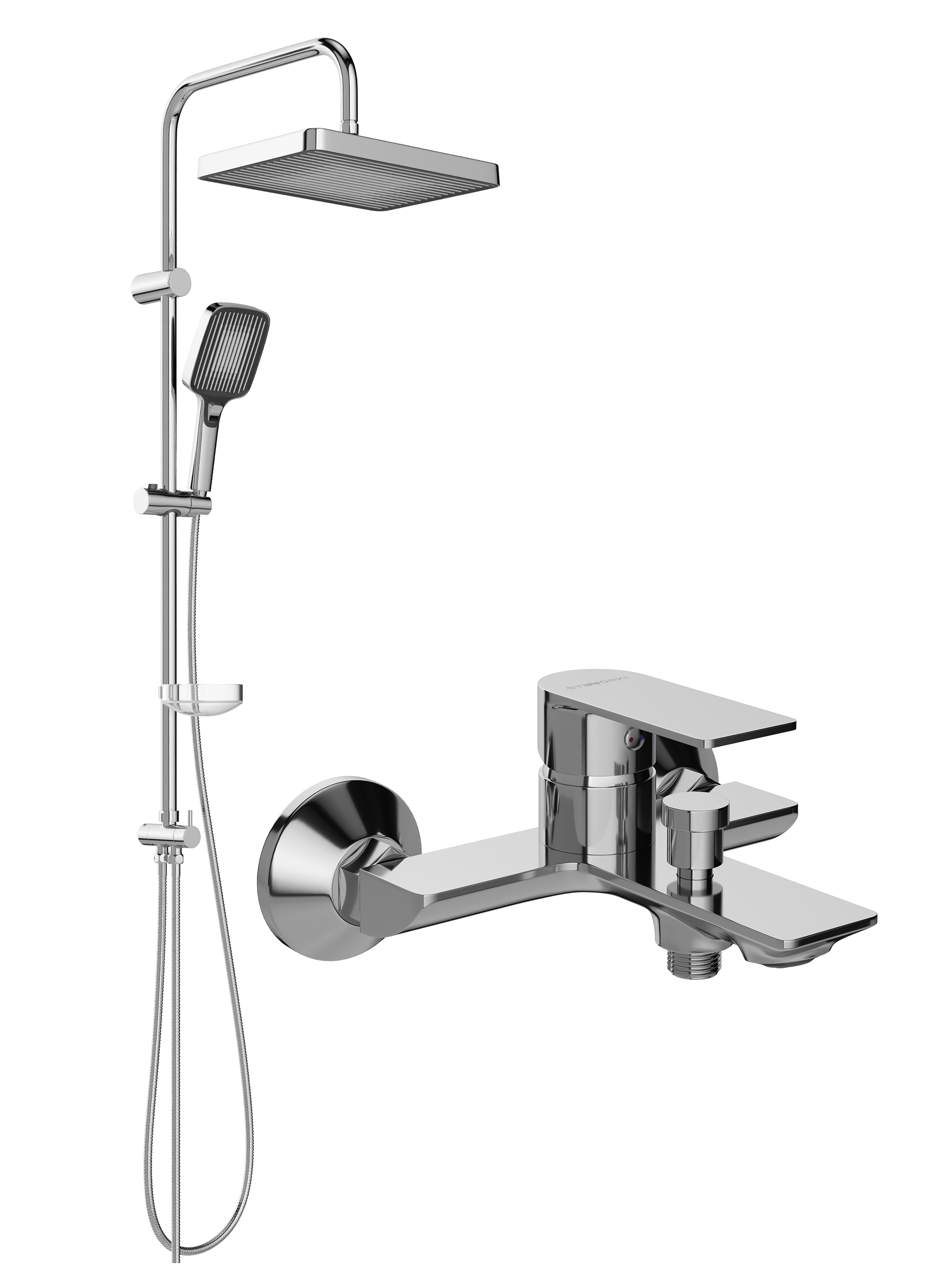 Душевой комплект Смеситель STWORKI Гриндстед S29100CR хром + Стойка Берген S21180CR