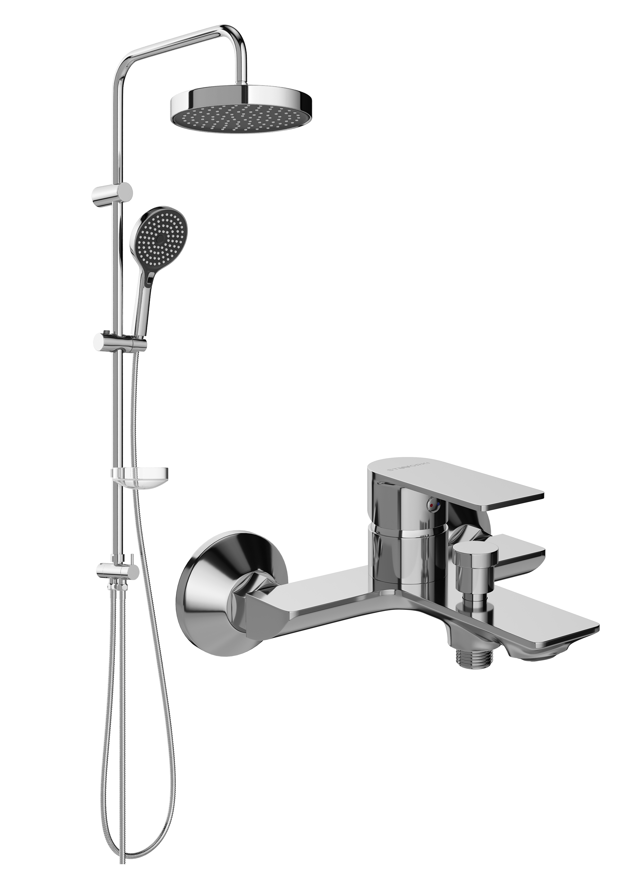 Душевой комплект Смеситель STWORKI Гриндстед S29100CR хром + Стойка Хельсингборг S18180CR