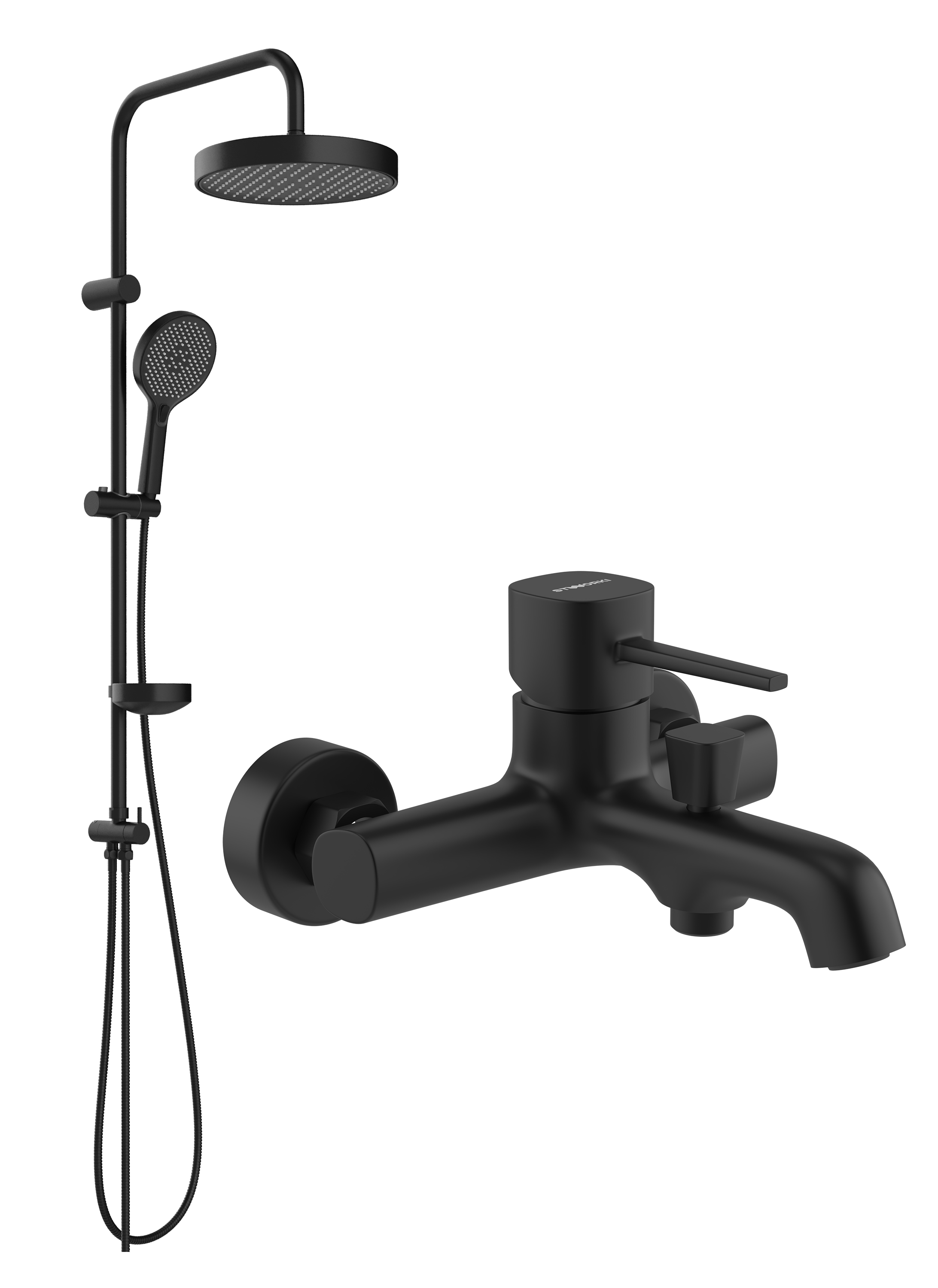 Душевой комплект Смеситель STWORKI Эстерсунд S31100BK матовый черный + Стойка Молде S23180BK