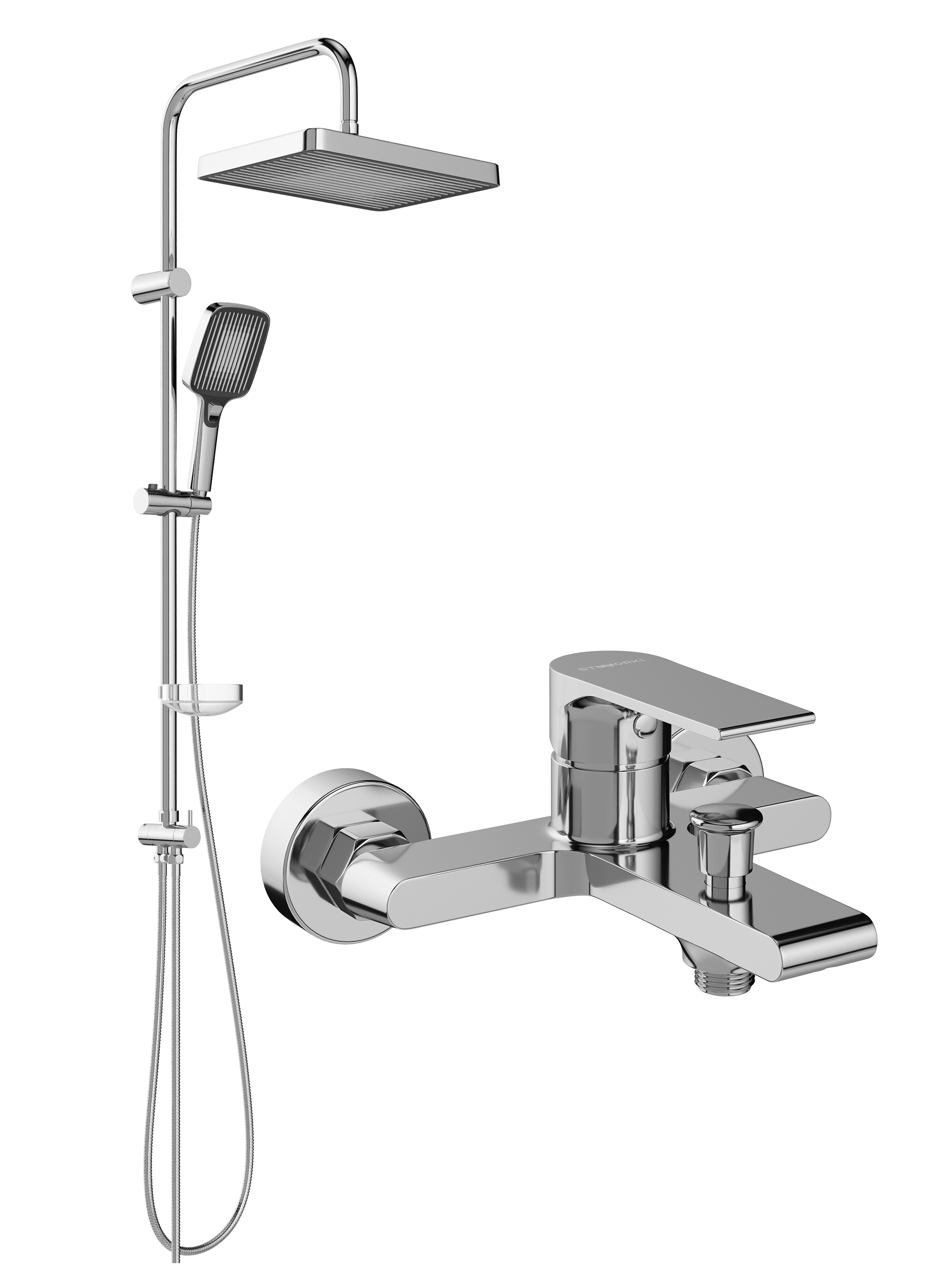 Душевой комплект Смеситель STWORKI Колдинг S32100CR хром + Стойка Берген S21180CR