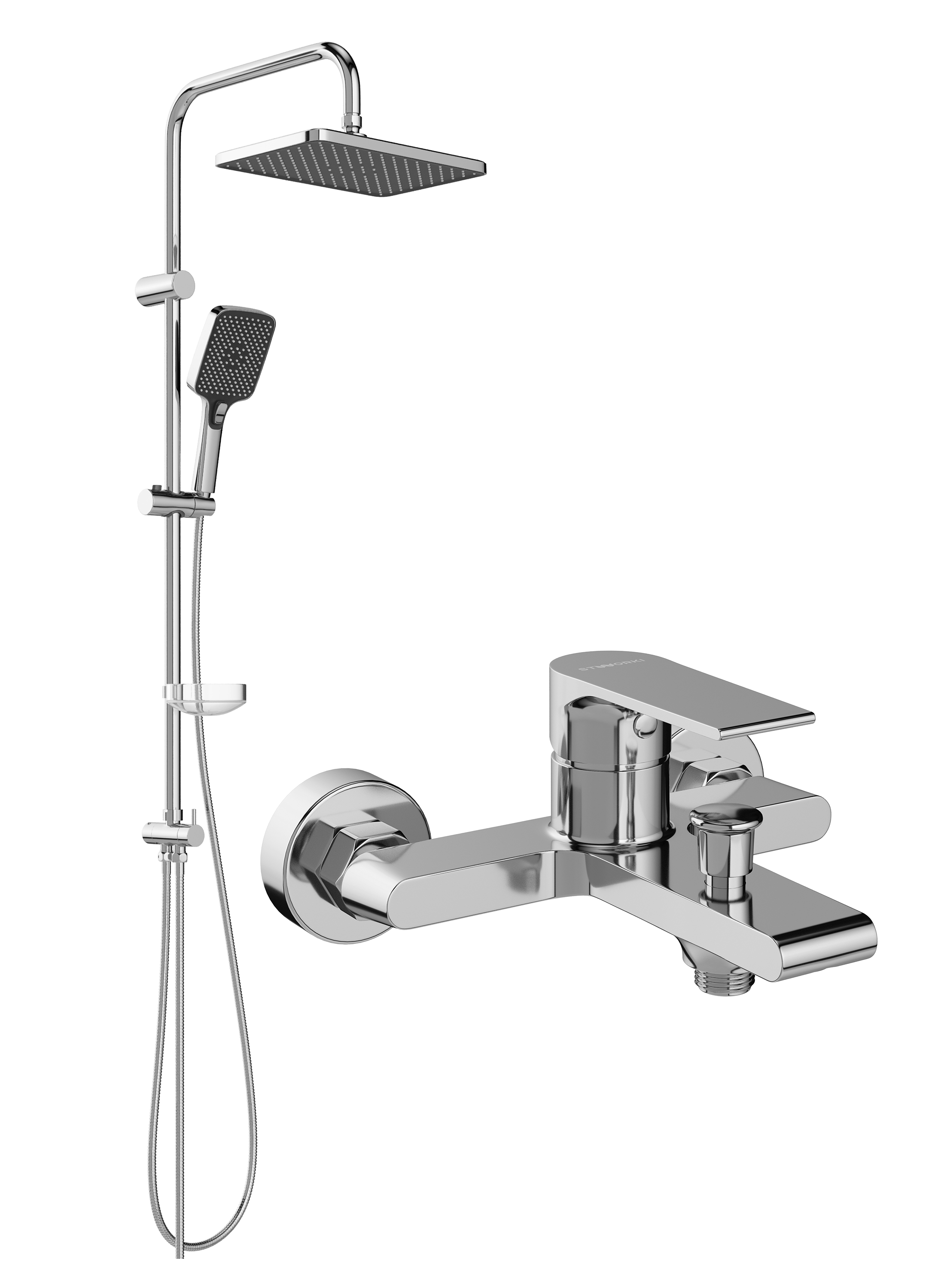 Душевой комплект Смеситель STWORKI Колдинг S32100CR хром + Стойка S32180CR