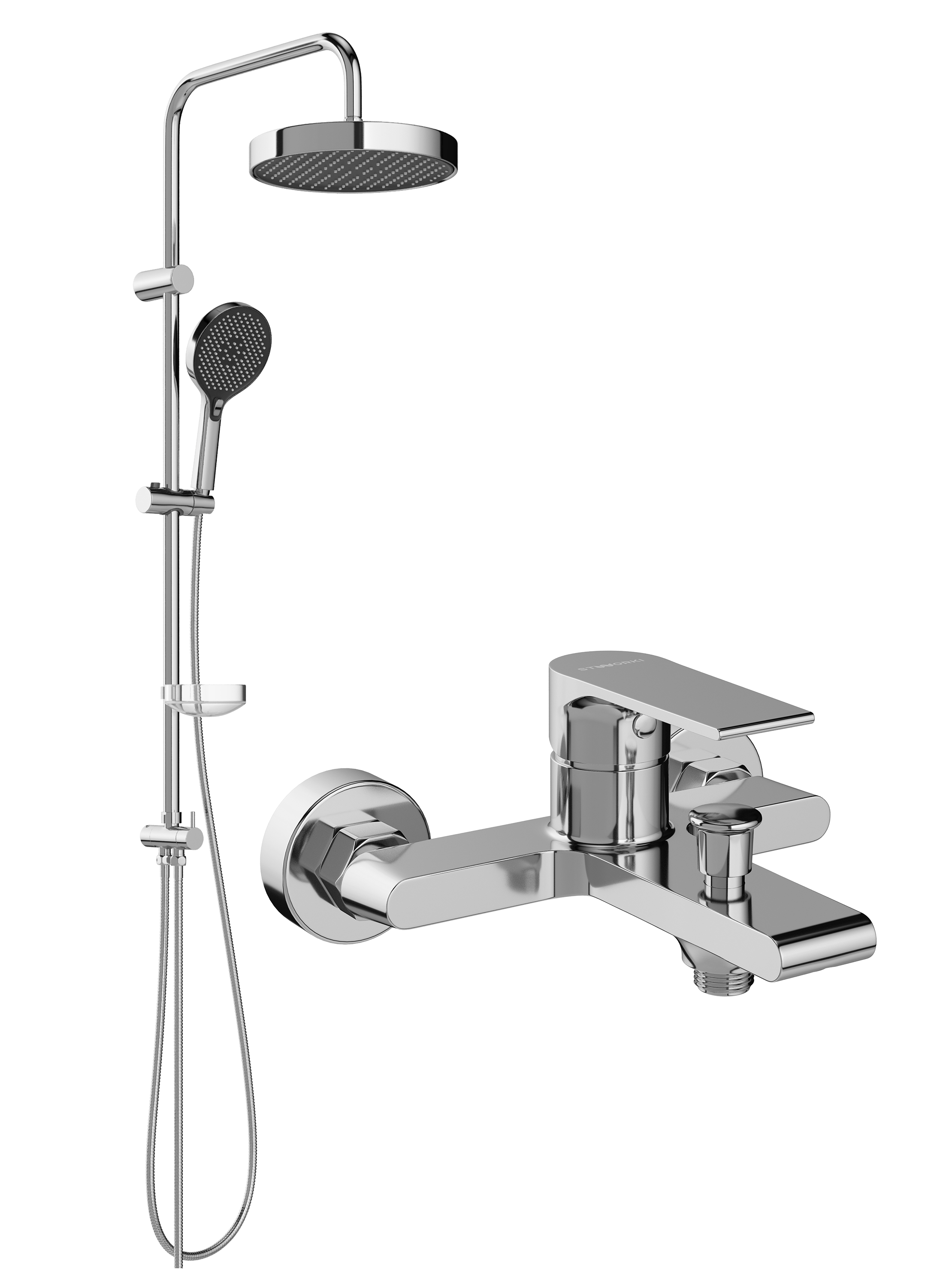 Душевой комплект Смеситель STWORKI Колдинг S32100CR хром + Стойка Молде S23180CR
