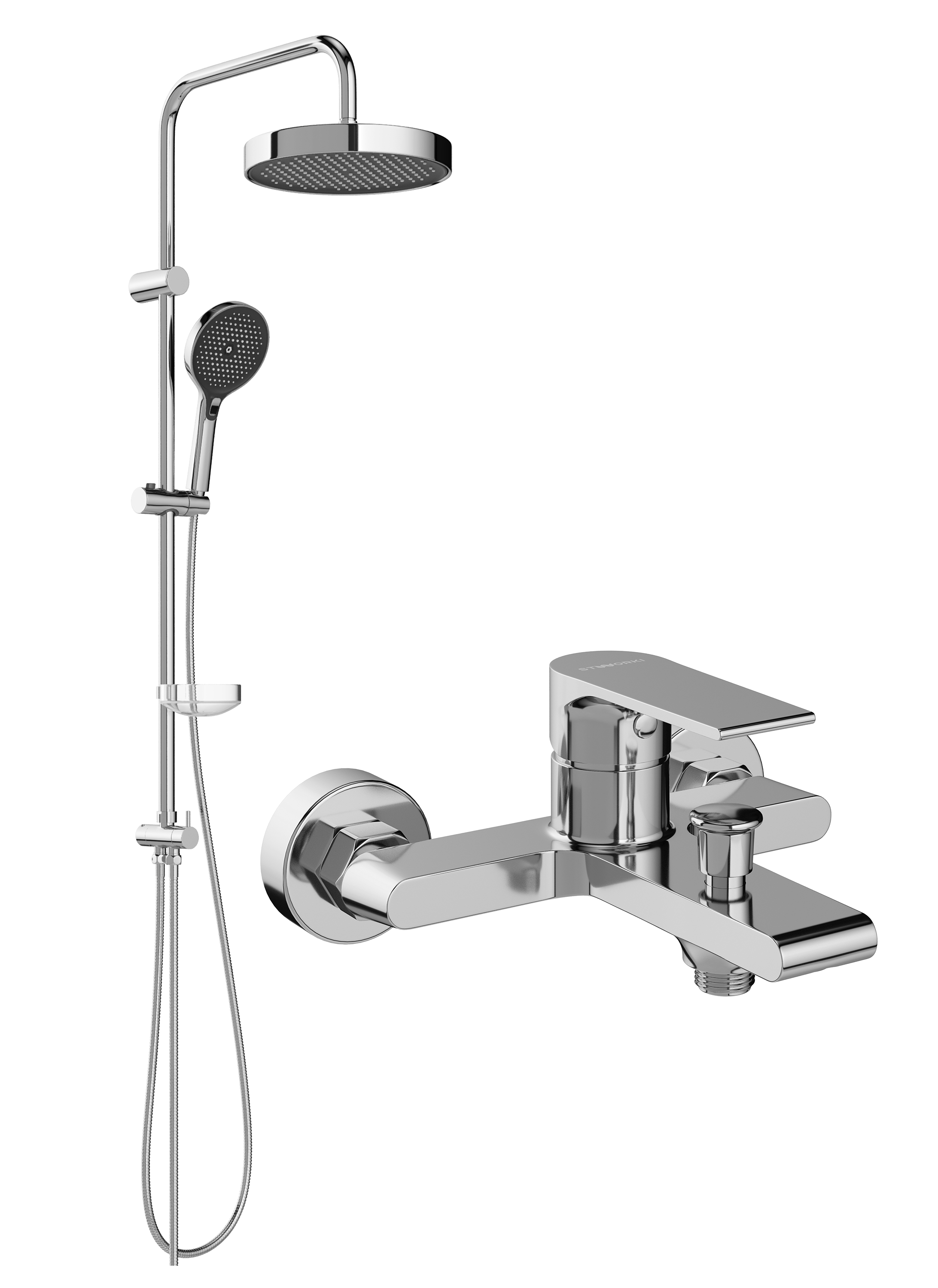 Душевой комплект Смеситель STWORKI Колдинг S32100CR хром + Стойка Монтре S30180CR