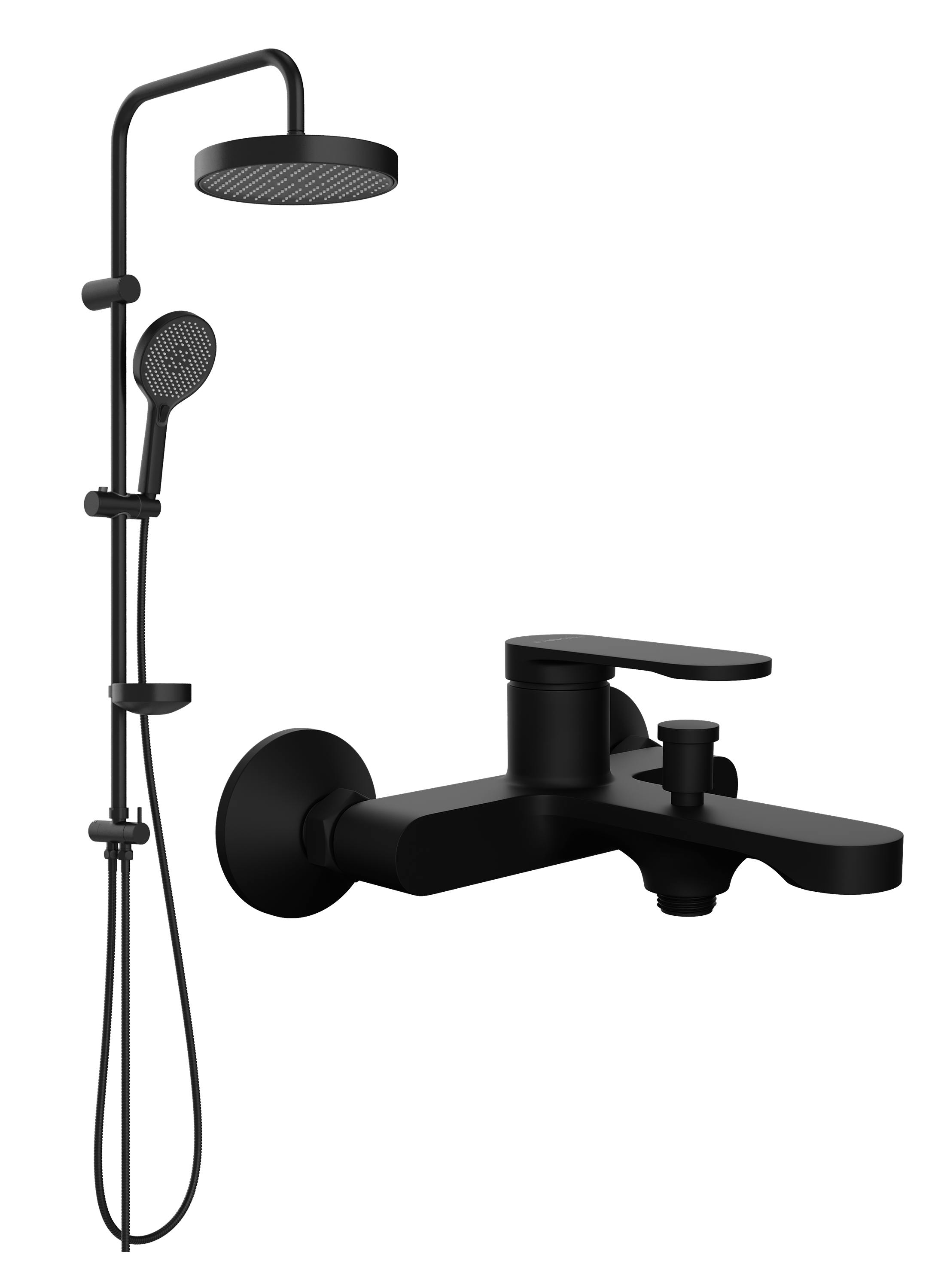 Душевой комплект Смеситель STWORKI Ноттвиль S34100BK матовый черный + Стойка Молде S23180BK