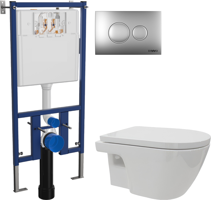 Комплект Унитаз подвесной DIWO Углич 0710 + Инсталляция 4501 + Кнопка 7311 хром матовый