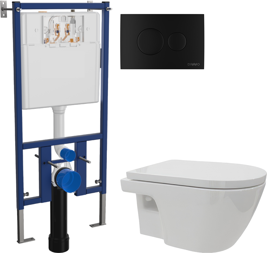 Комплект Унитаз подвесной DIWO Углич 0710 + Инсталляция 4501 + Кнопка 7313 черная матовая