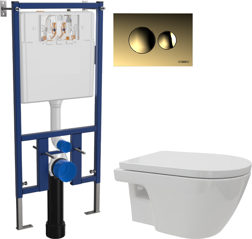 Комплект Унитаз подвесной DIWO Углич 0710 + Инсталляция 4501 + Кнопка 7315 золотая