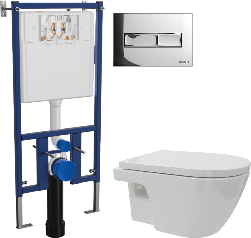 Комплект Унитаз подвесной DIWO Углич 0710 + Инсталляция 4501 + Кнопка 7322 хром