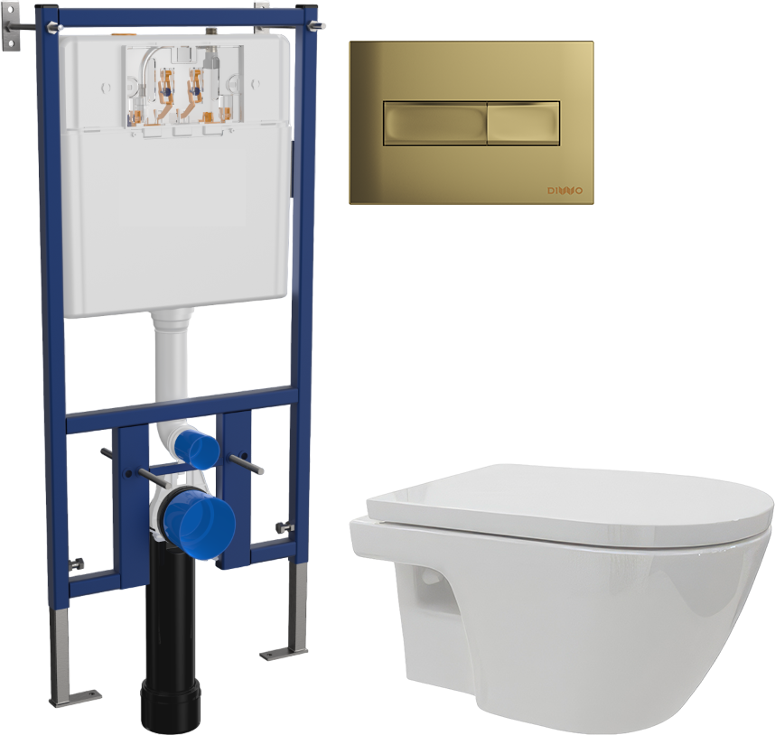 Комплект Унитаз подвесной DIWO Углич 0710 + Инсталляция 4501 + Кнопка 7325 золотая