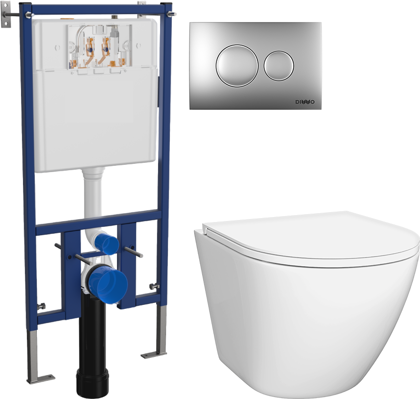 Комплект Унитаз подвесной DIWO Элиста 4412 + Инсталляция 4501 + Кнопка 7311 хром матовый