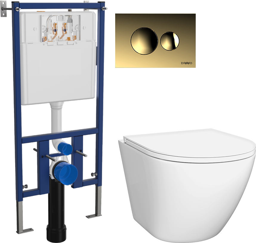 Комплект Унитаз подвесной DIWO Элиста 4412 + Инсталляция 4501 + Кнопка 7315 золотая