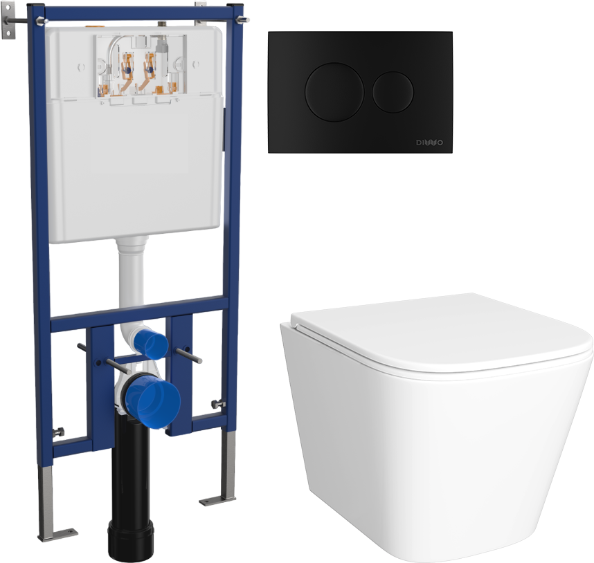 Комплект Унитаз подвесной DIWO Смоленск 5412 + Инсталляция 4501 + Кнопка 7313 черная матовая