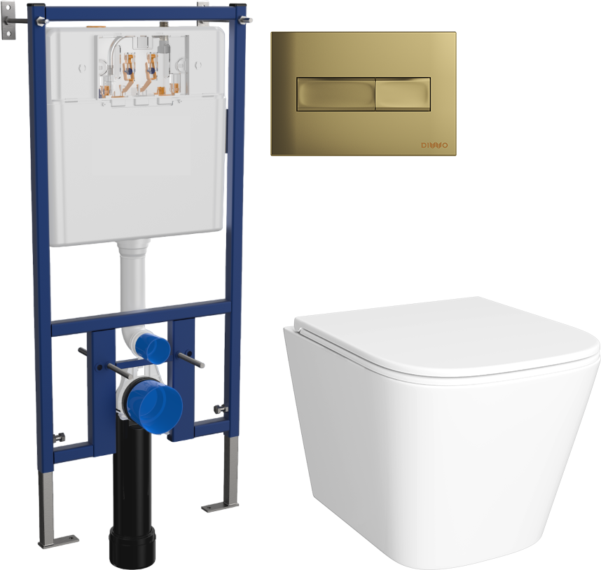 Комплект Унитаз подвесной DIWO Смоленск 5412 + Инсталляция 4501 + Кнопка 7325 золотая