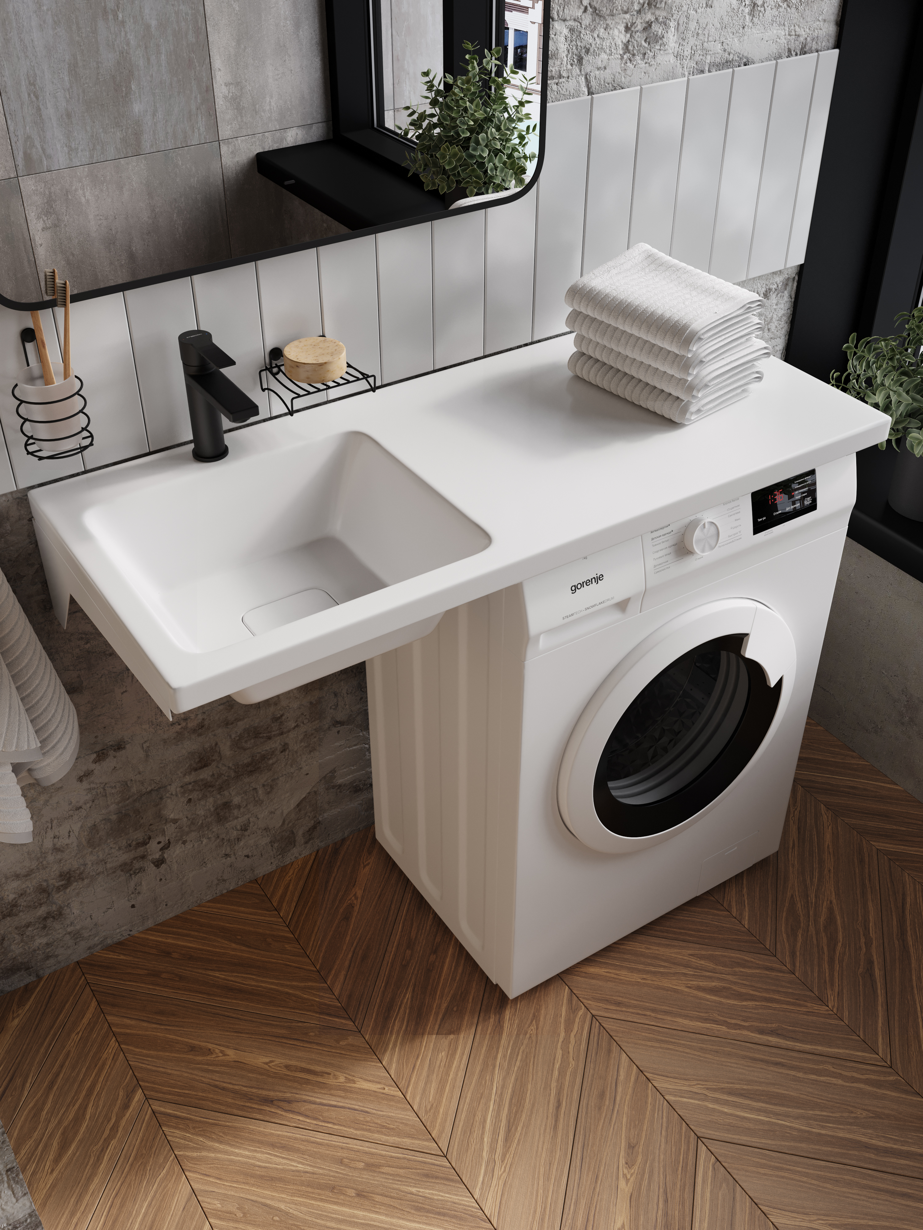 Раковина над стиральной машиной STWORKI Мальмё 110 левая с комплектом кронштейнов