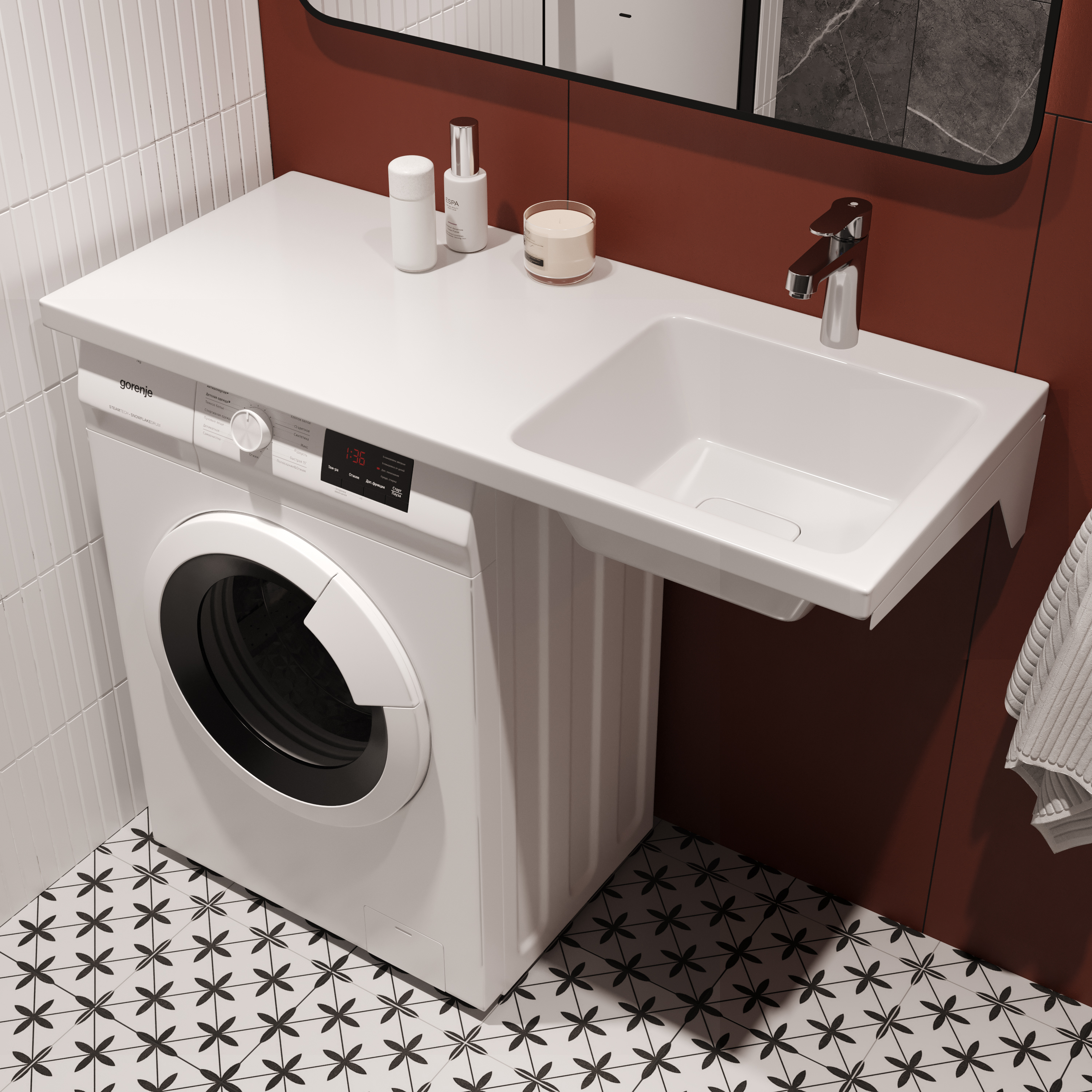 Раковина над стиральной машиной STWORKI Мальмё 110 правая с комплектом кронштейнов