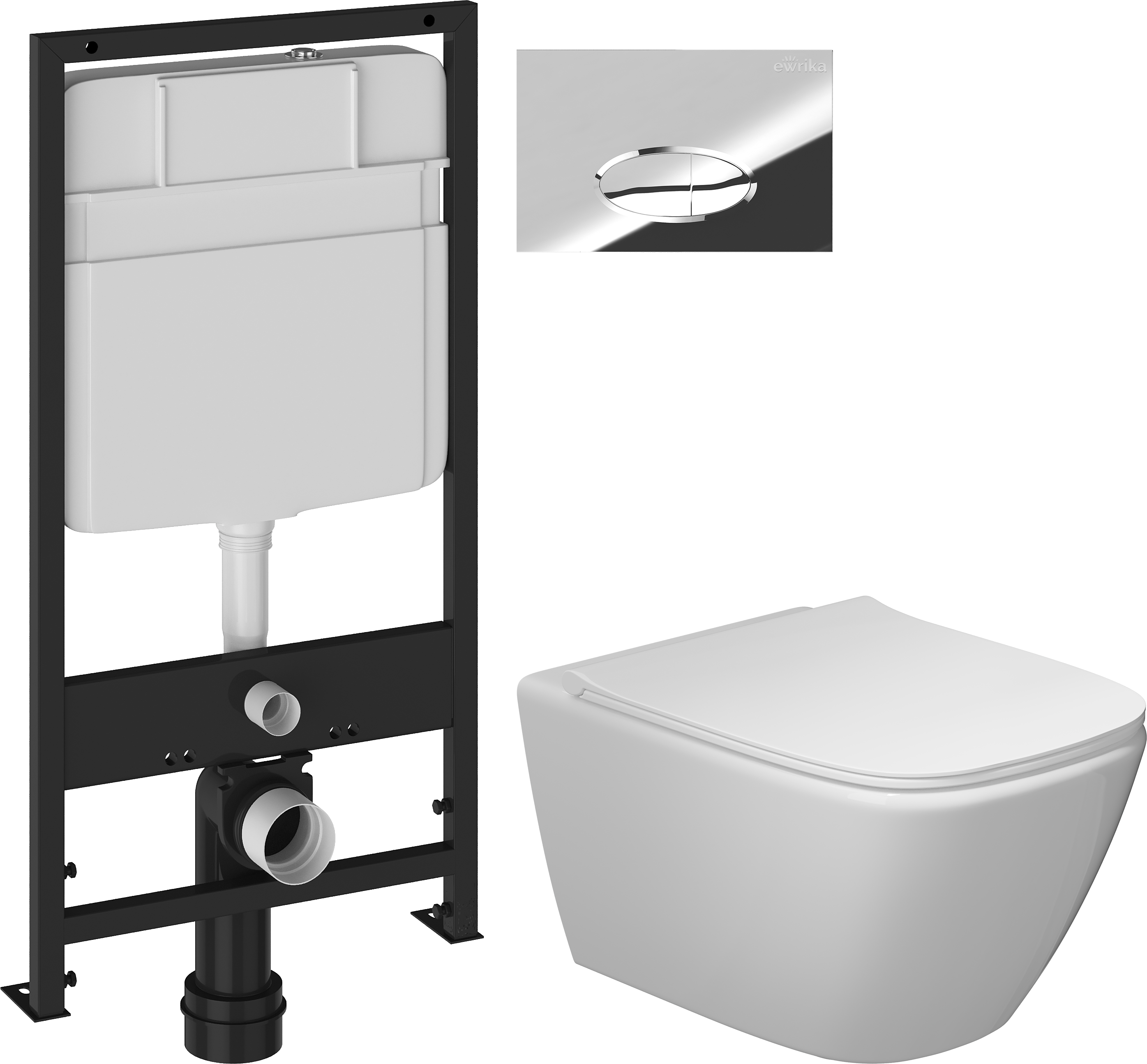 Комплект 4 в 1 Унитаз подвесной STWORKI Карлстад 5610, безободковый + Сиденье Lento 0405, быстросъемное, с микролифтом + Инсталляция EWRIKA ProLT 0026-2020 + Кнопка 0051 цвет хром