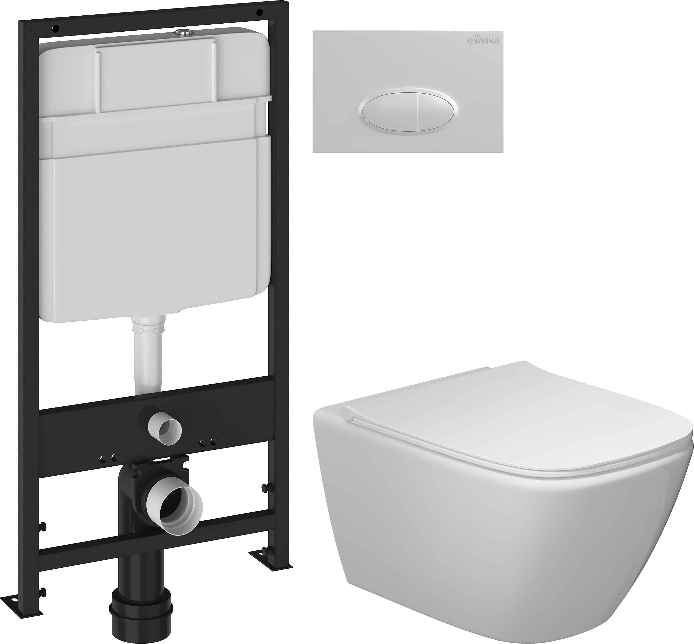 Комплект 4 в 1 Унитаз подвесной STWORKI Карлстад 5610, безободковый + Сиденье Lento 0405, быстросъемное, с микролифтом + Инсталляция EWRIKA ProLT 0026-2020 + Кнопка 0052 цвет белый