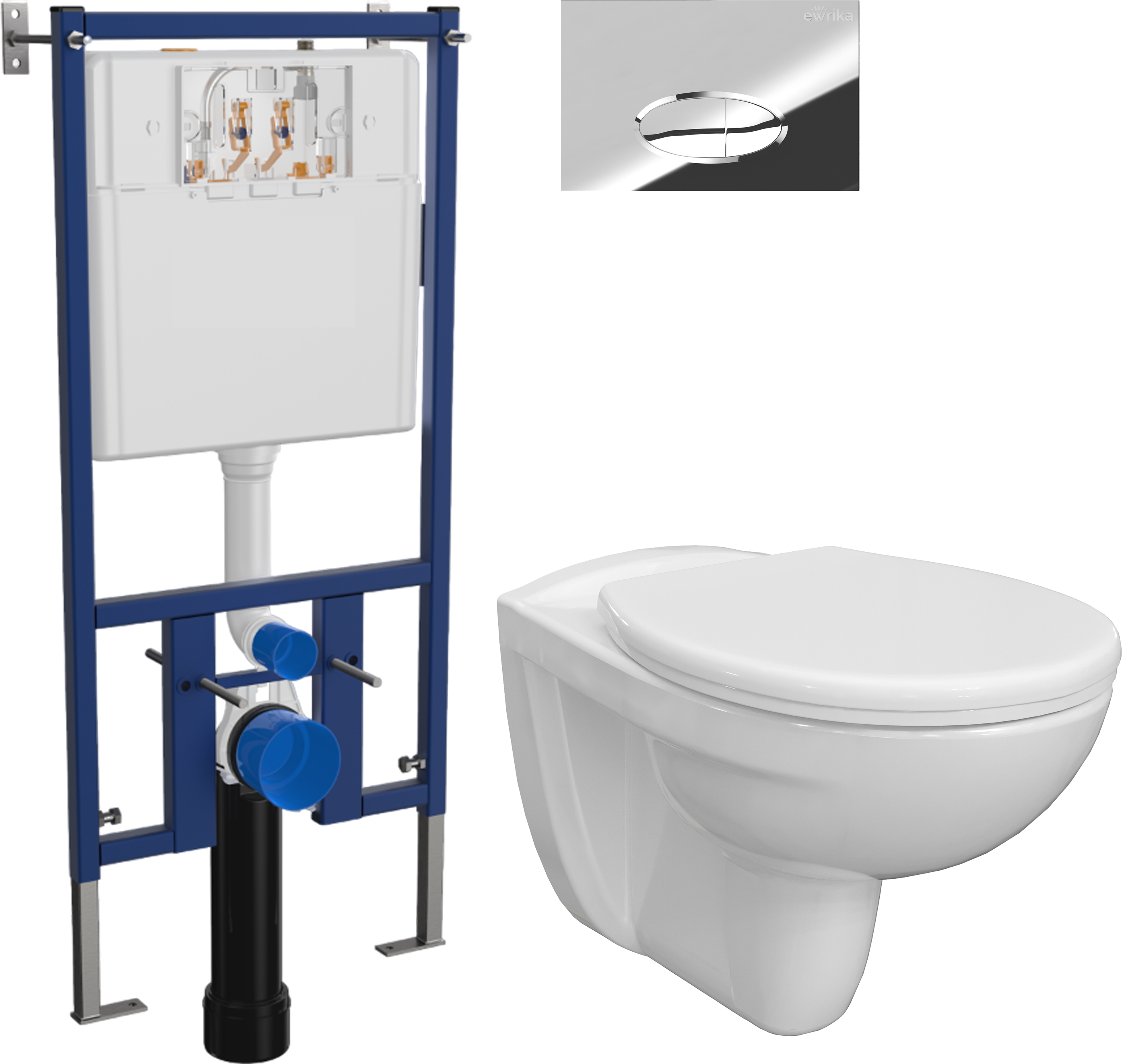 Комплект 4 в 1 Унитаз подвесной DIWO Анапа, безободковый + Сиденье 803-003-709, термопласт, с микролифтом + Инсталляция EWRIKA ProLT 0026-2020 + Кнопка 0051 цвет хром