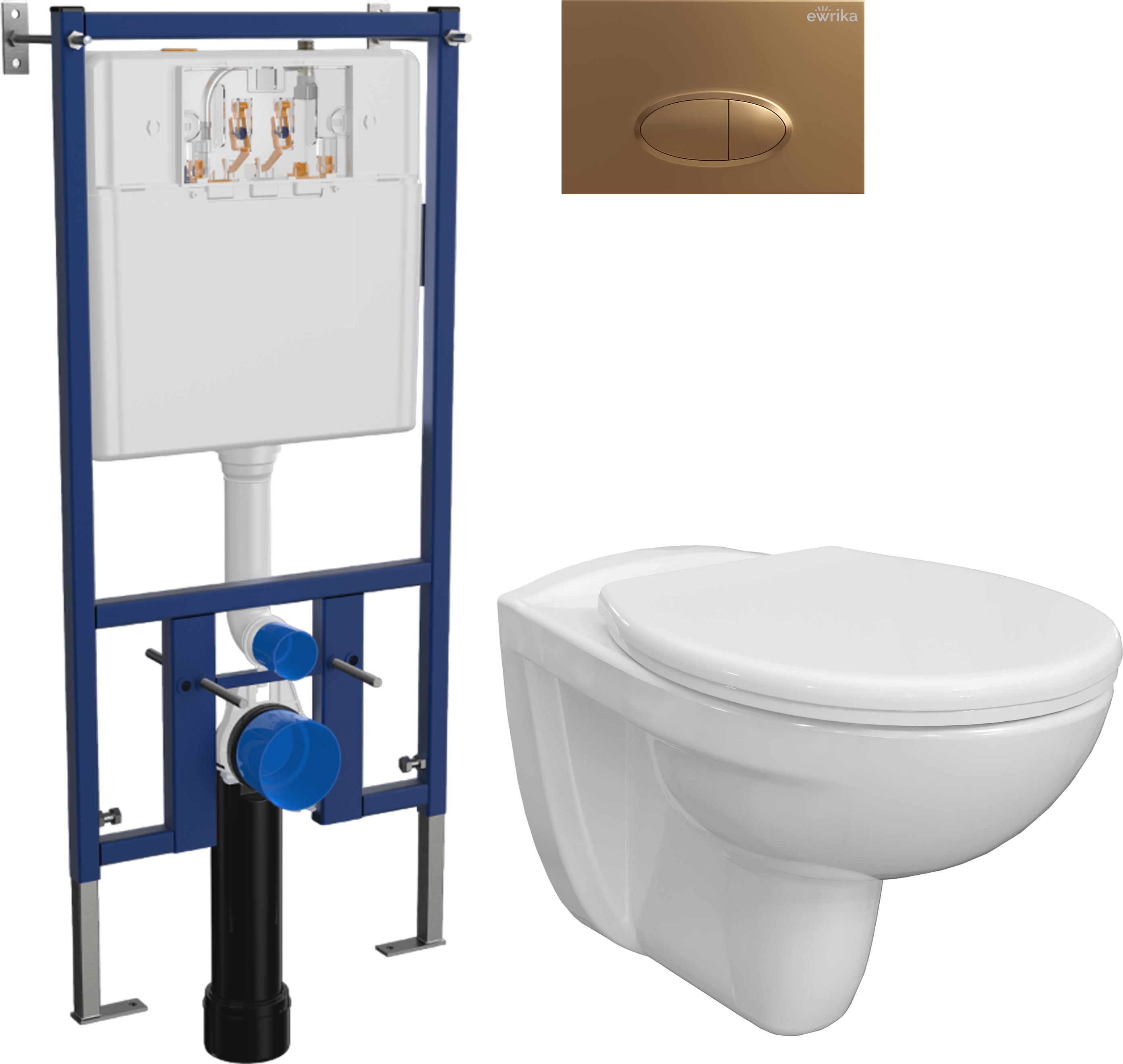 Комплект 4 в 1 Унитаз подвесной DIWO Анапа, безободковый + Сиденье 803-003-709, термопласт, с микролифтом + Инсталляция EWRIKA ProLT 0026-2020 + Кнопка 0053 цвет матовое золото