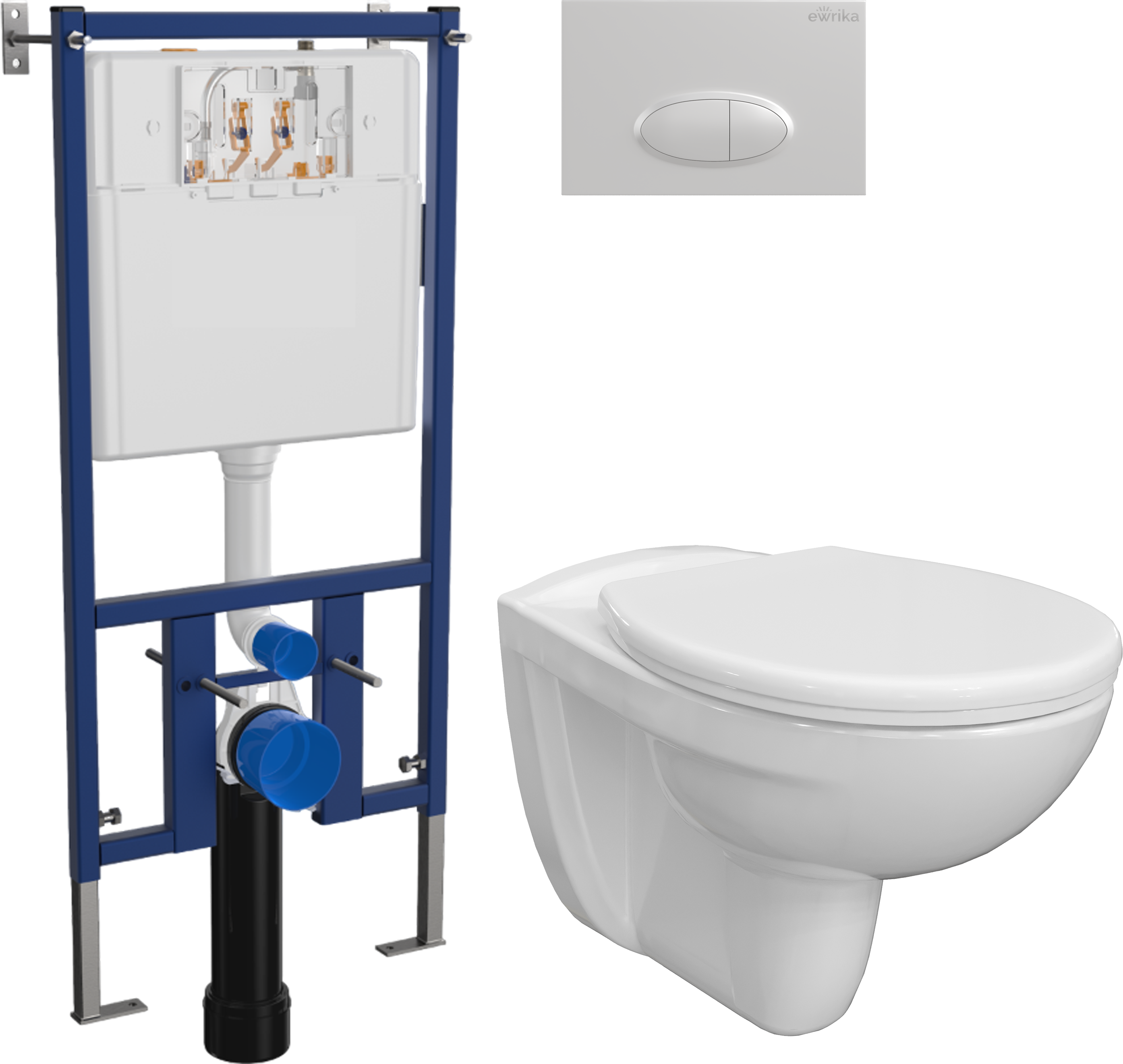 Комплект 4 в 1 Унитаз подвесной DIWO Анапа, безободковый + Сиденье 803-003-709, термопласт, с микролифтом + Инсталляция EWRIKA ProLT 0026-2020 + Кнопка 0052 цвет белый