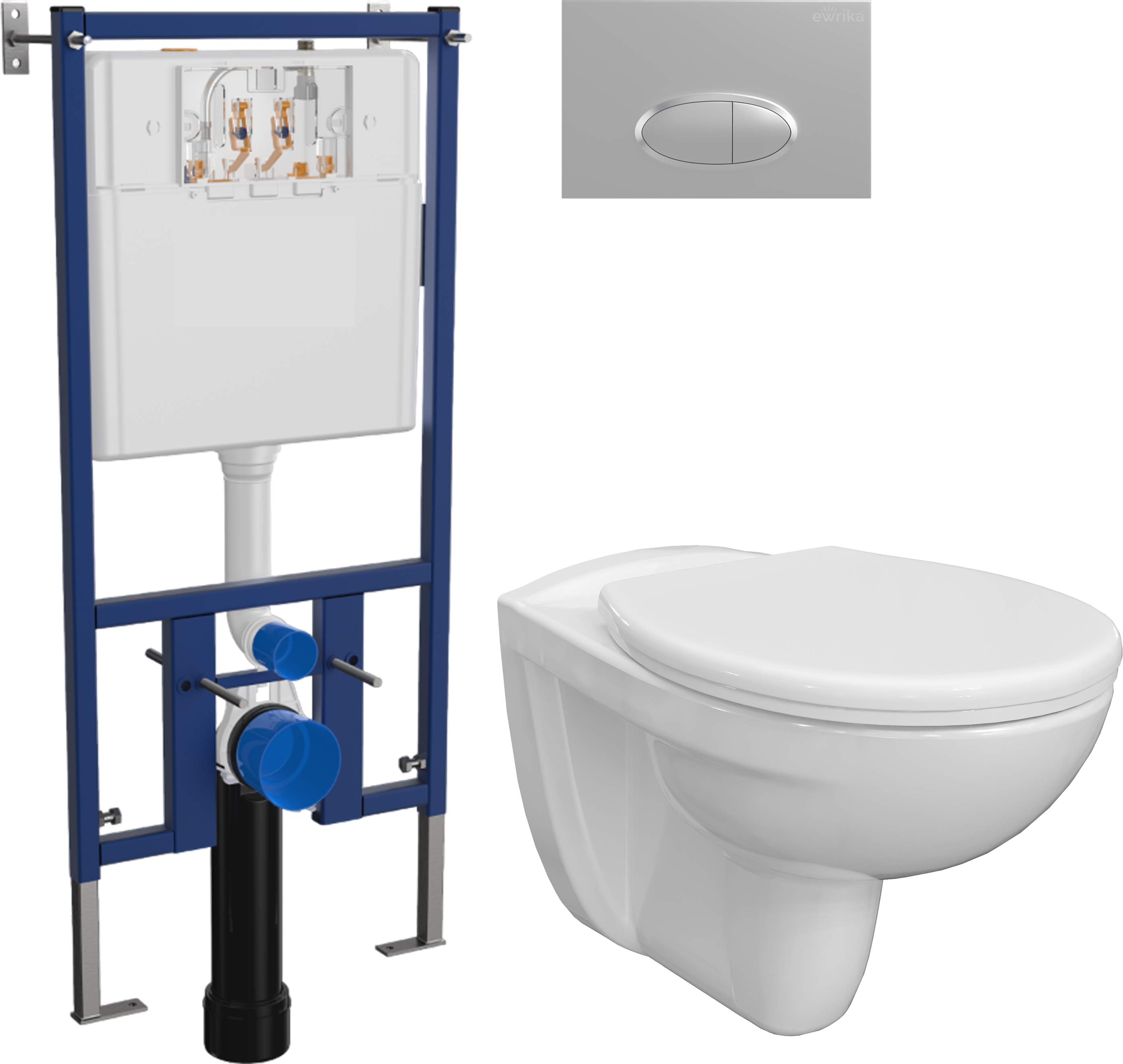 Комплект 4 в 1 Унитаз подвесной DIWO Анапа, безободковый + Сиденье 803-003-709, термопласт, с микролифтом + Инсталляция EWRIKA ProLT 0026-2020 + Кнопка 0050 цвет матовый хром