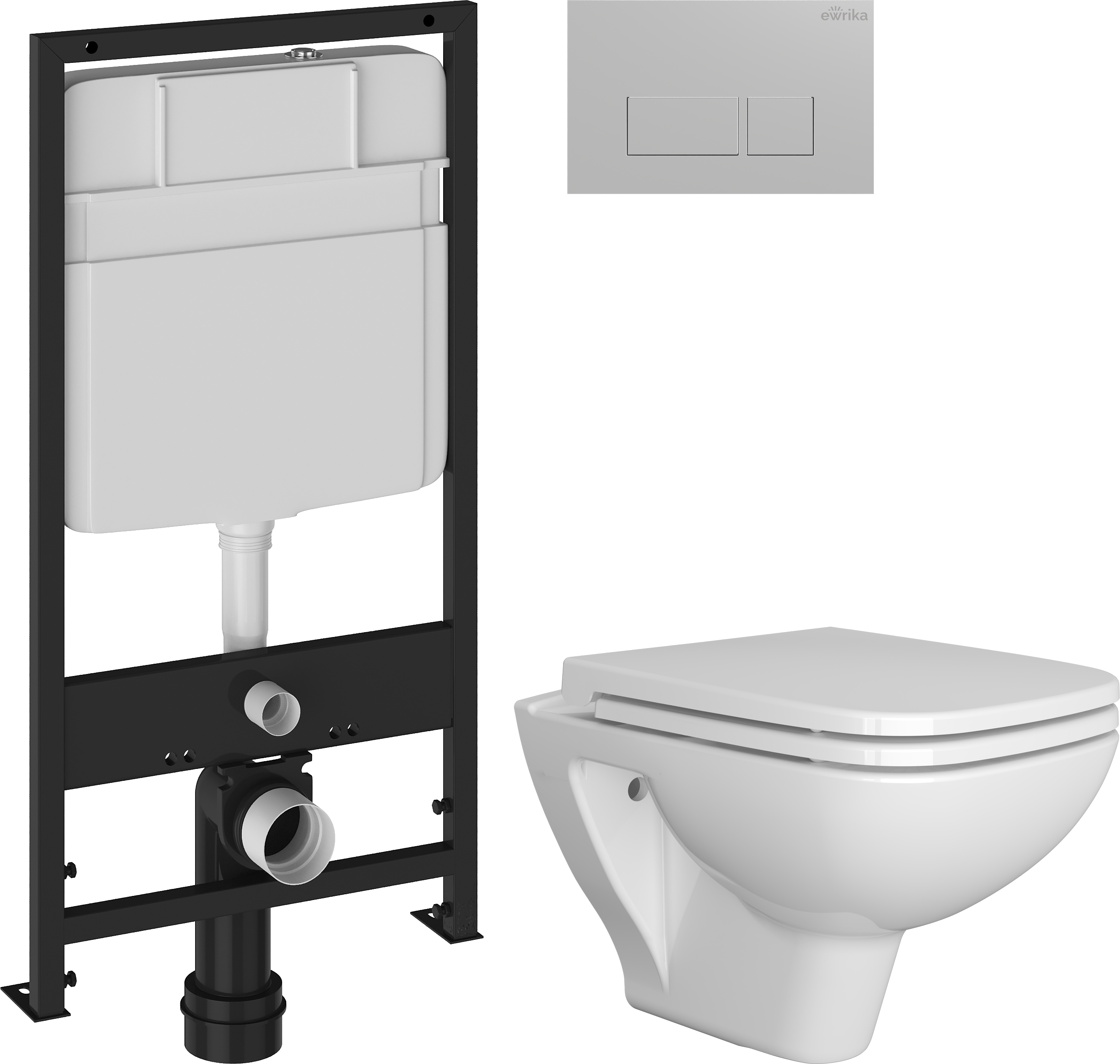 Комплект 4 в 1 Унитаз подвесной DIWO Сочи 7508N003-0079, безободковый + Сиденье Yakut 0344, быстросъемное, с микролифтом + Инсталляция EWRIKA ProLT 0026-2020 + Кнопка 0040 цвет матовый хром