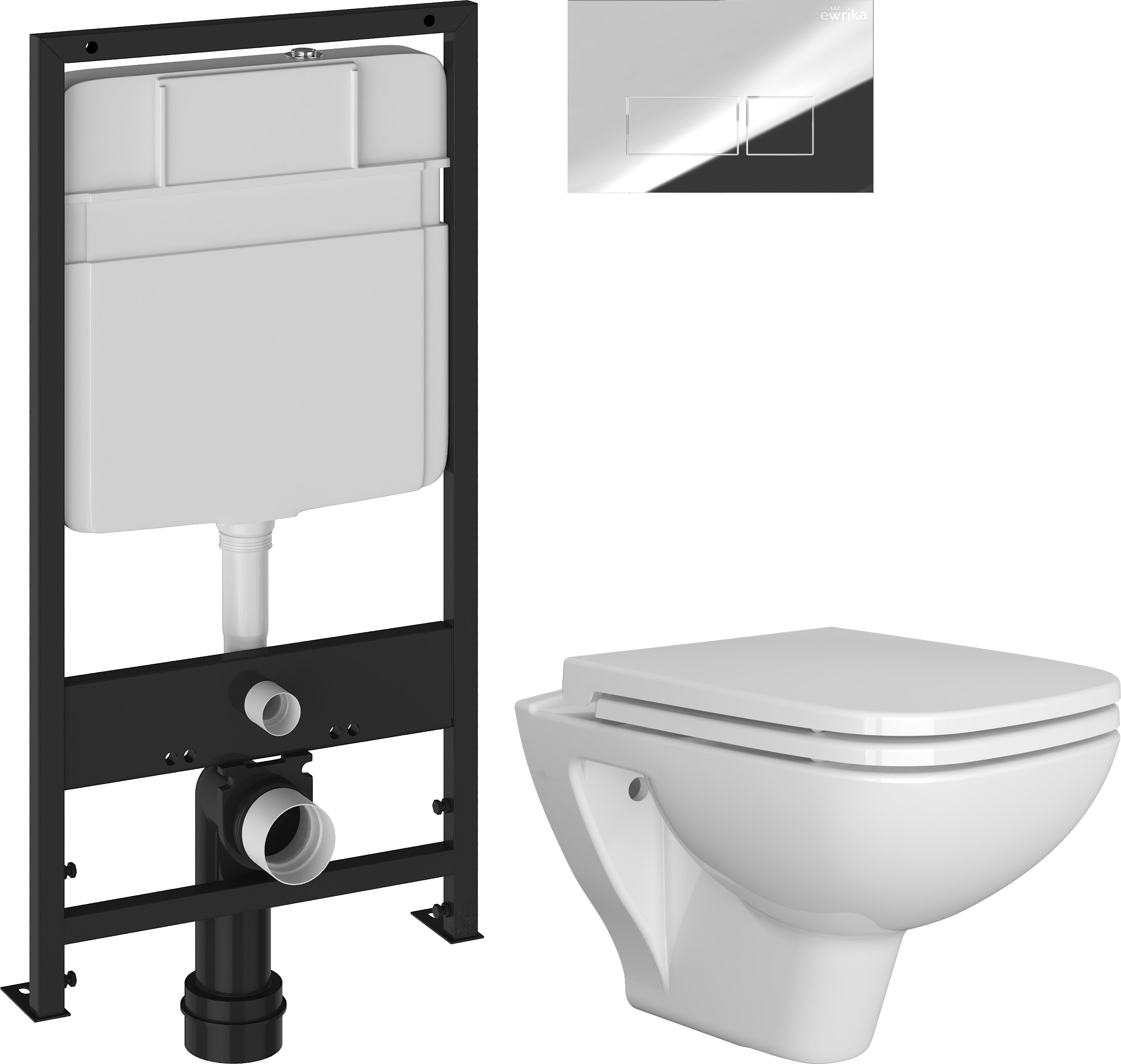 Комплект 4 в 1 Унитаз подвесной DIWO Сочи 7508N003-0079, безободковый + Сиденье Yakut 0344, быстросъемное, с микролифтом + Инсталляция EWRIKA ProLT 0026-2020 + Кнопка 0041 цвет хром