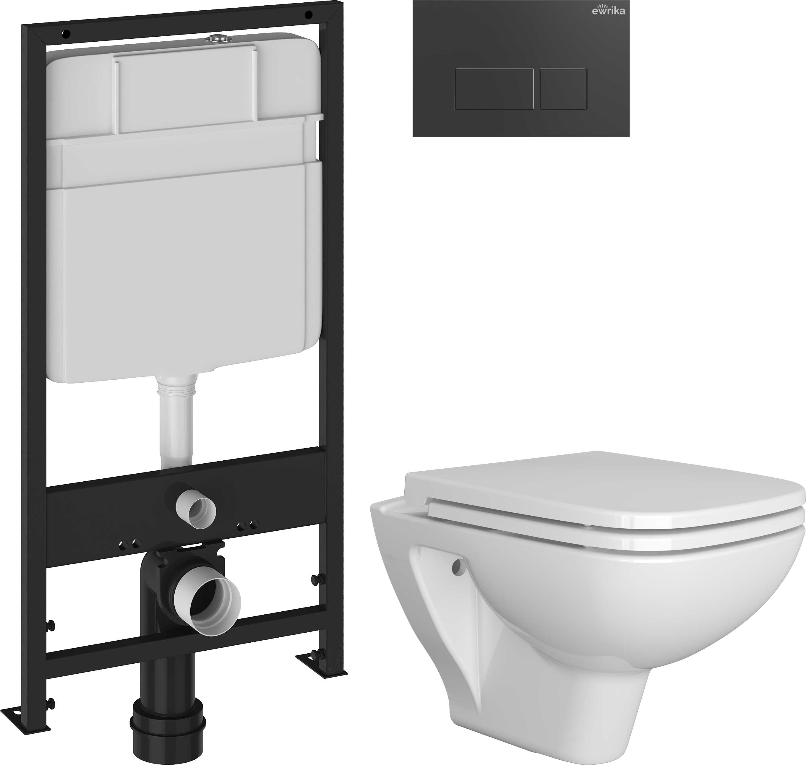 Комплект 4 в 1 Унитаз подвесной DIWO Сочи 7508N003-0079 безободковый + Сиденье Yakut 0344 быстросъемное, с микролифтом + Инсталляция EWRIKA ProLT 0026-2020 + Кнопка 0044 цвет матовый черный