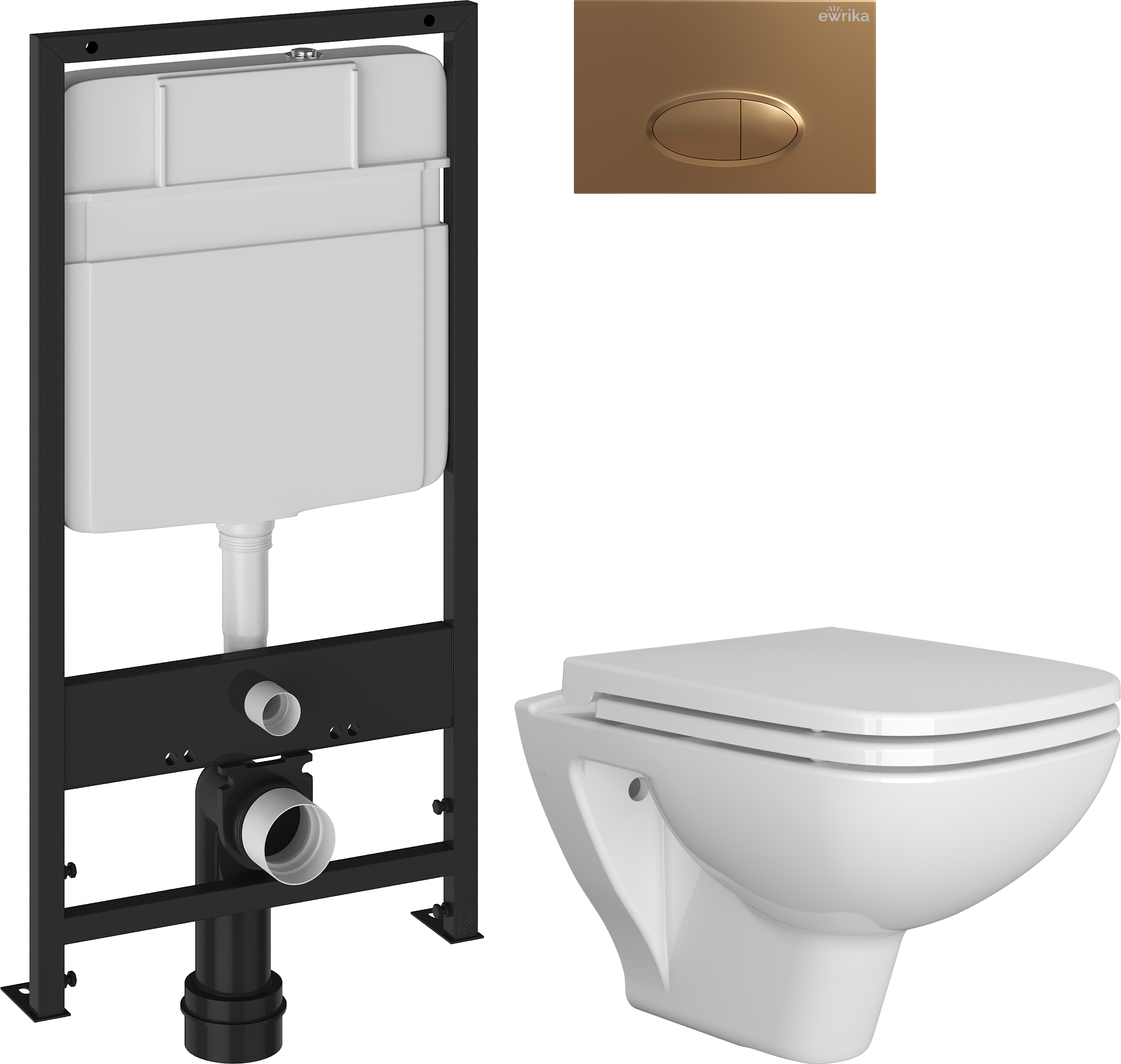 Комплект 4 в 1 Унитаз подвесной DIWO Сочи 7508N003-0079 безободковый + Сиденье Yakut 0344 быстросъемное, с микролифтом + Инсталляция EWRIKA ProLT 0026-2020 + Кнопка 0053 цвет матовое золото