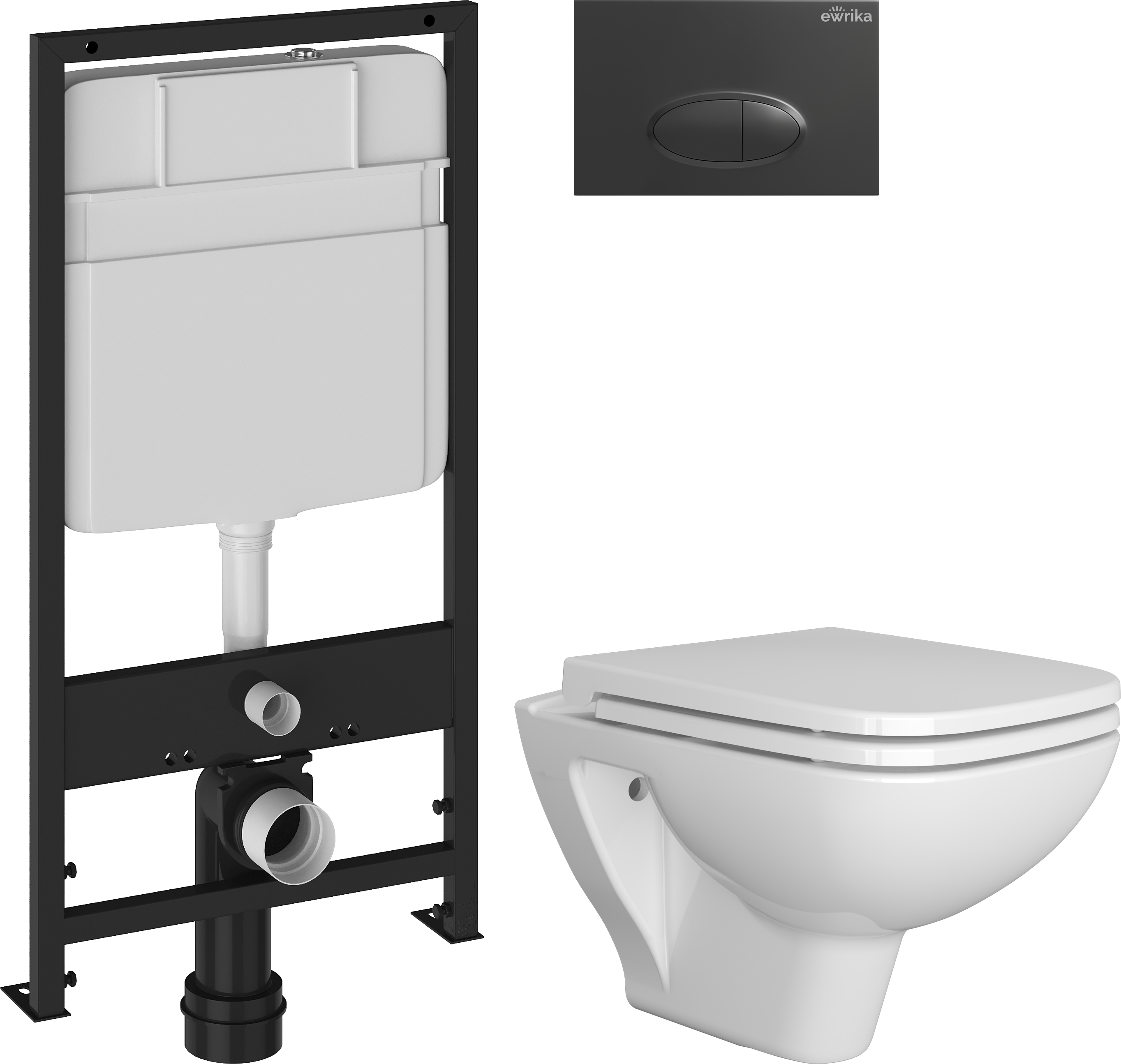 Комплект 4 в 1 Унитаз подвесной DIWO Сочи 7508N003-0079 безободковый + Сиденье Yakut 0344 быстросъемное, с микролифтом + Инсталляция EWRIKA ProLT 0026-2020 + Кнопка 0054 цвет матовый черный