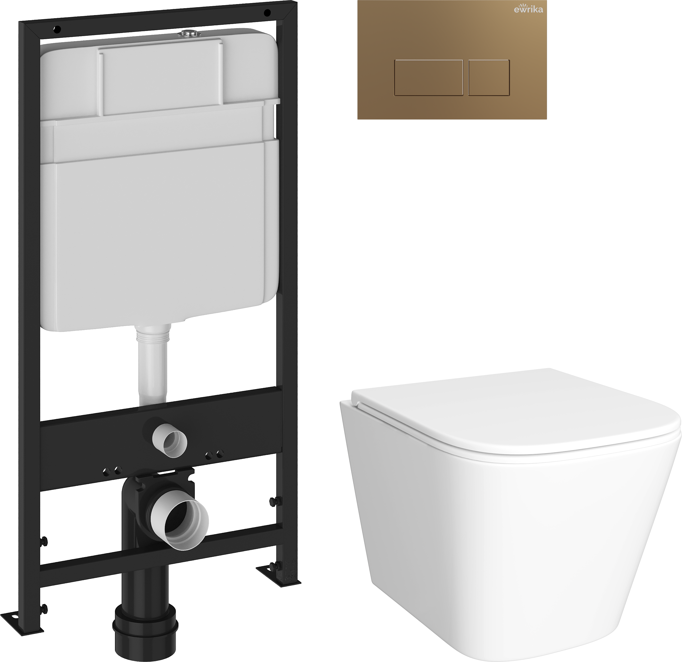 Комплект Унитаз подвесной DIWO Смоленск 5412 + Инсталляция EWRIKA ProLT 0026-2020 + Кнопка 0043 золото матовое