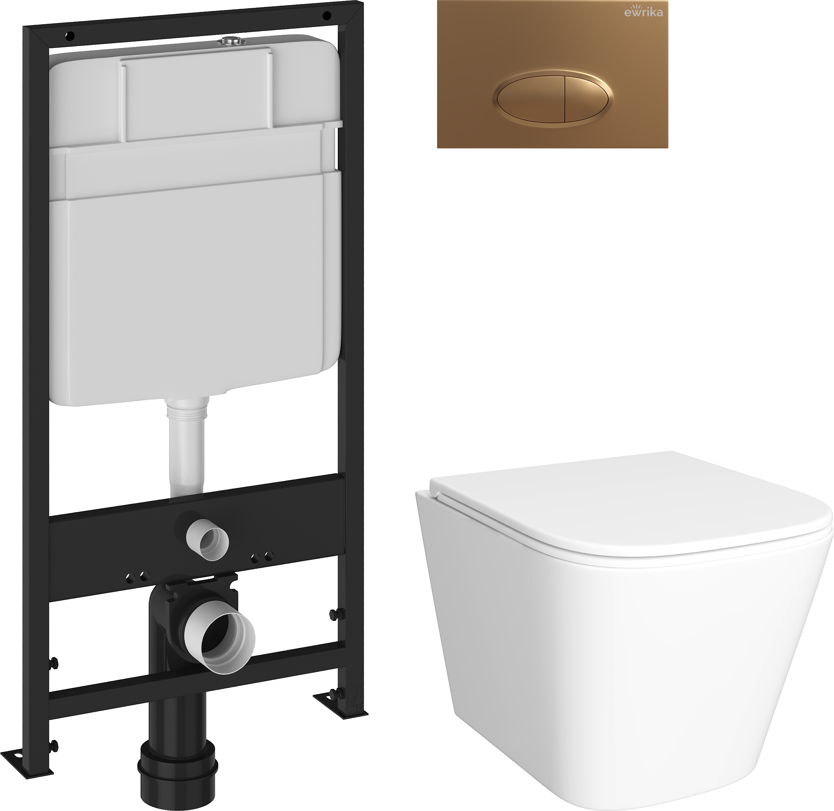 Комплект Унитаз подвесной DIWO Смоленск 5412 + Инсталляция EWRIKA ProLT 0026-2020 + Кнопка 0053 золото матовое