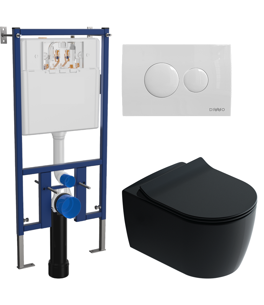 Комплект 3 в 1 Унитаз подвесной STWORKI Ноттвиль SETK3104-2616 черный + Инсталляция DIWO 4501 + Кнопка 7310