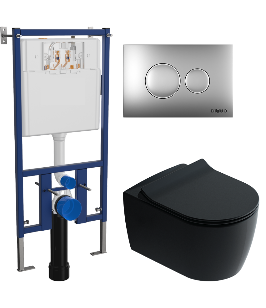 Комплект 3 в 1 Унитаз подвесной STWORKI Ноттвиль SETK3104-2616 черный + Инсталляция DIWO 4501 + Кнопка 7311