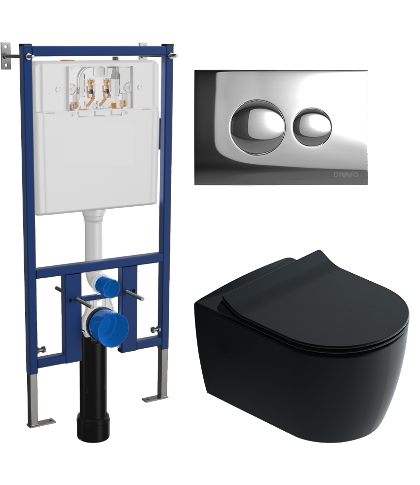 Комплект 3 в 1 Унитаз подвесной STWORKI Ноттвиль SETK3104-2616 черный + Инсталляция DIWO 4501 + Кнопка 7312