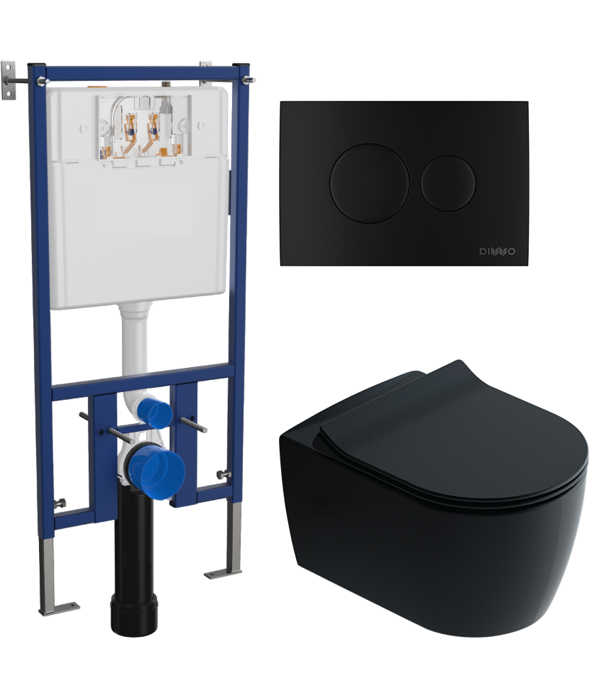 Комплект 3 в 1 Унитаз подвесной STWORKI Ноттвиль SETK3104-2616 черный + Инсталляция DIWO 4501 + Кнопка 7313