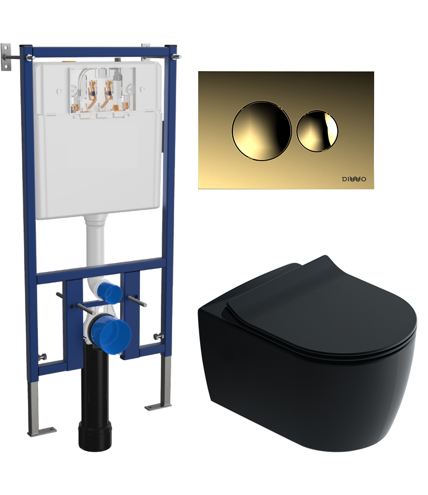 Комплект 3 в 1 Унитаз подвесной STWORKI Ноттвиль SETK3104-2616 черный + Инсталляция DIWO 4501 + Кнопка 7315