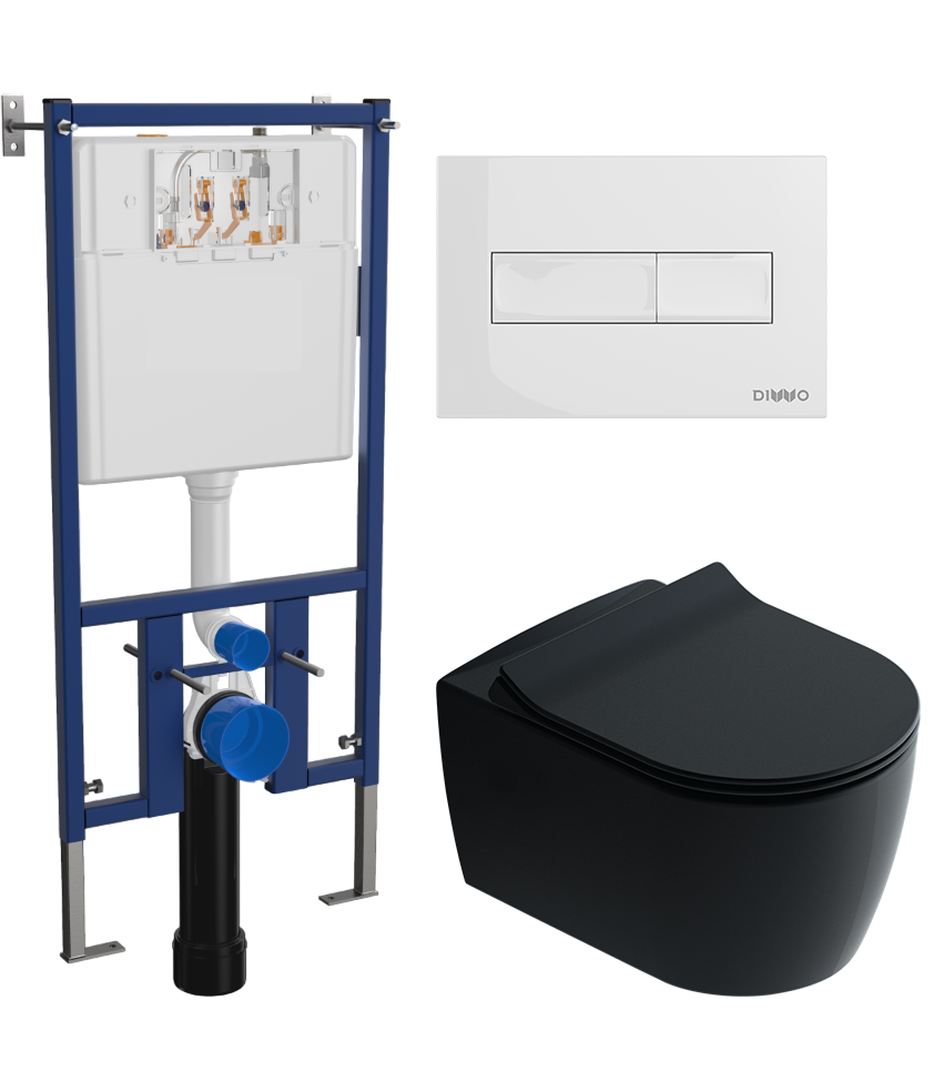 Комплект 3 в 1 Унитаз подвесной STWORKI Ноттвиль SETK3104-2616 черный + Инсталляция DIWO 4501 + Кнопка 7320